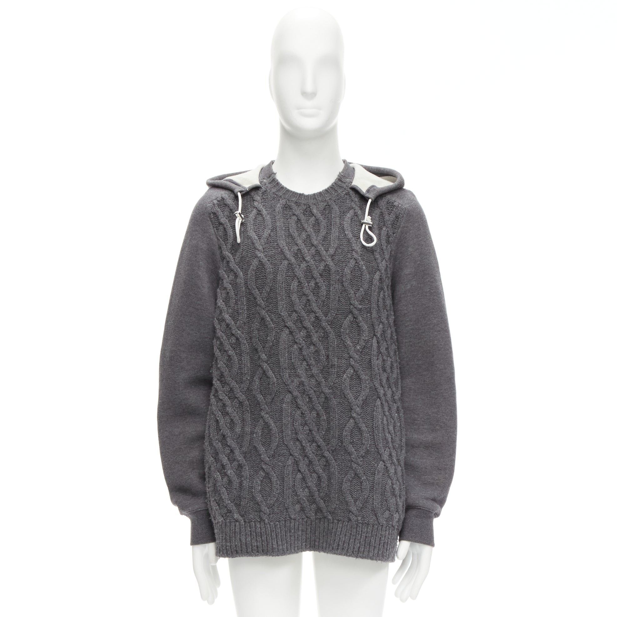 Sacai SACAI 2015 grey 100% wool cable knit contrast hood sweater JP3 L Size US M / EU 48-50 / 2 - 9 Thumbnail