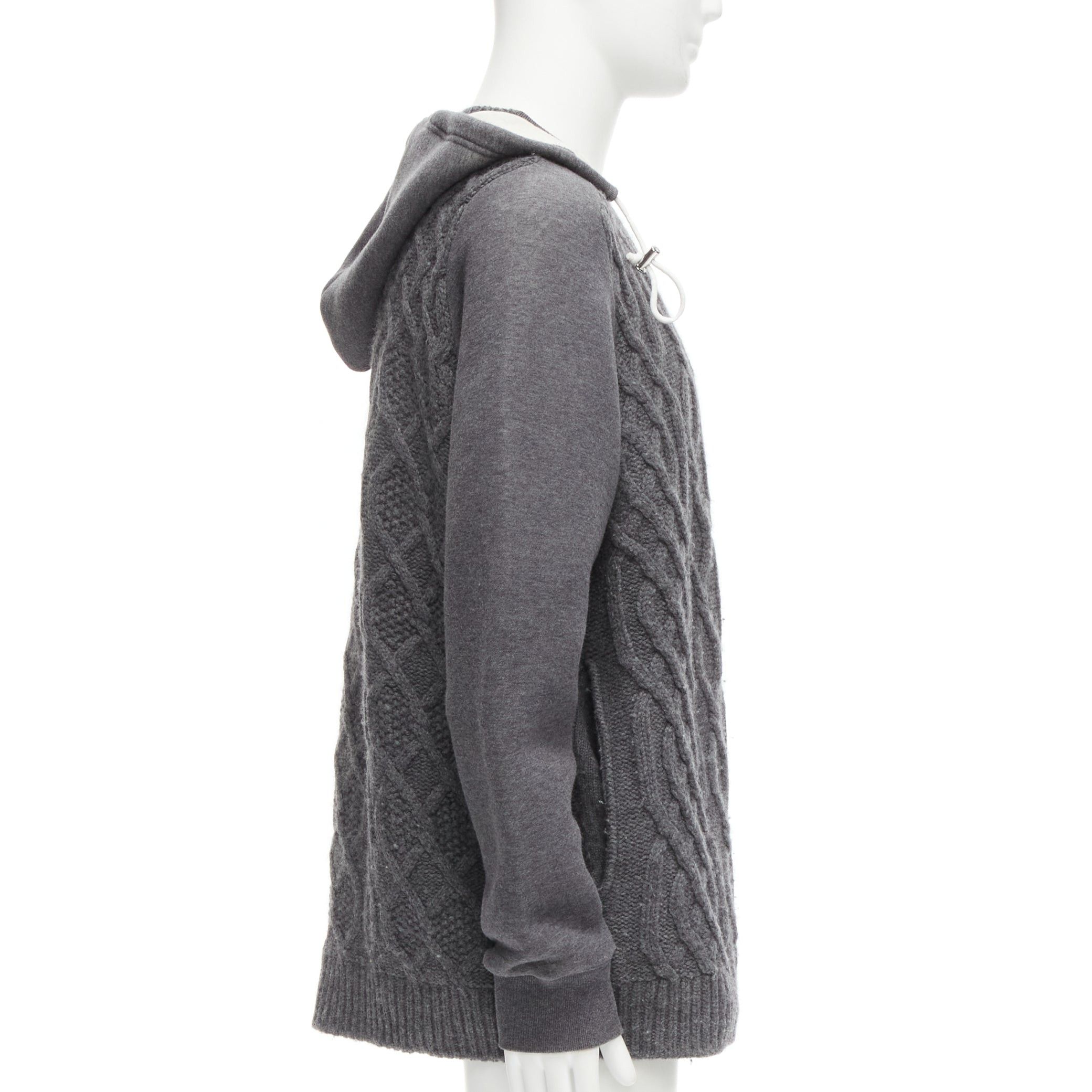 Sacai SACAI 2015 grey 100% wool cable knit contrast hood sweater JP3 L Size US M / EU 48-50 / 2 - 4 Thumbnail