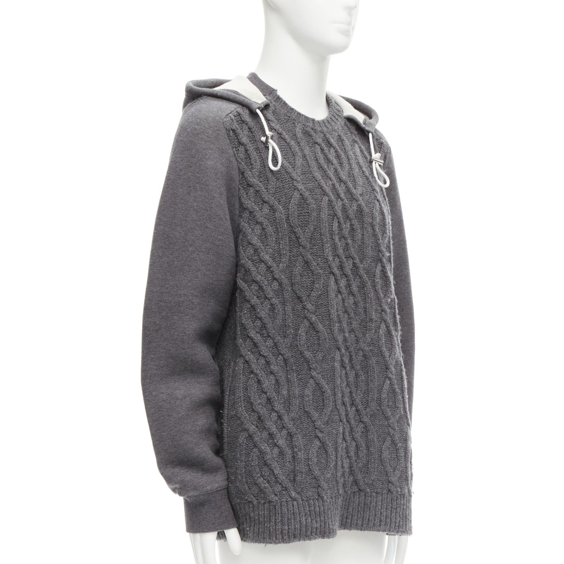 Sacai SACAI 2015 grey 100% wool cable knit contrast hood sweater JP3 L Size US M / EU 48-50 / 2 - 3 Thumbnail
