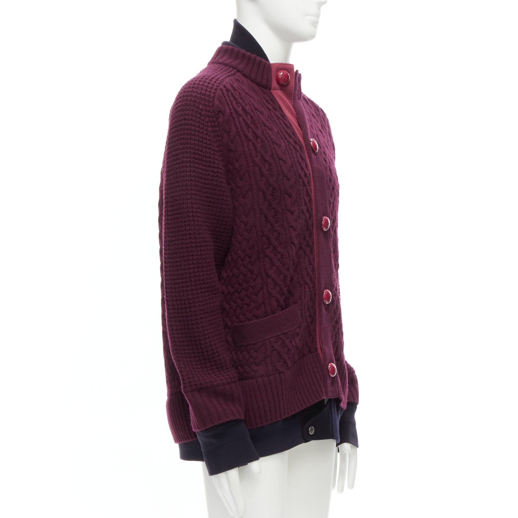 Sacai SACAI 2016 burgundy 100% wool cable knit layered hem cardigan JP3 L Size US L / EU 52-54 / 3 - 4 Thumbnail