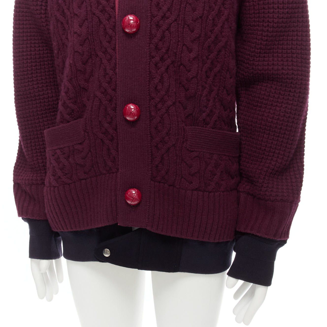 Sacai SACAI 2016 burgundy 100% wool cable knit layered hem cardigan JP3 L Size US L / EU 52-54 / 3 - 2 Thumbnail