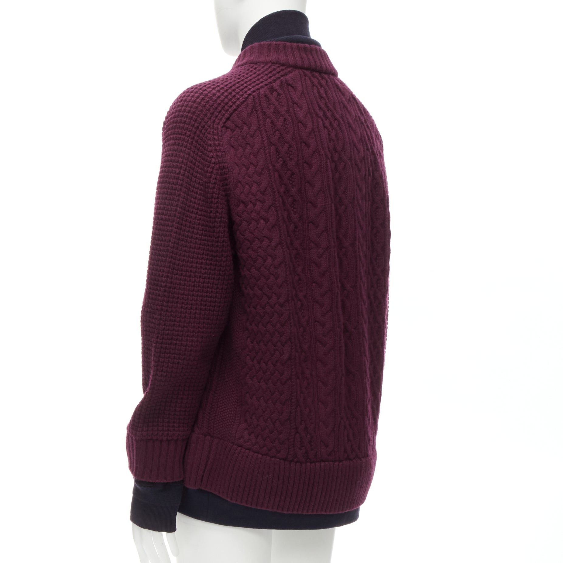 Sacai SACAI 2016 burgundy 100% wool cable knit layered hem cardigan JP3 L Size US L / EU 52-54 / 3 - 7 Thumbnail