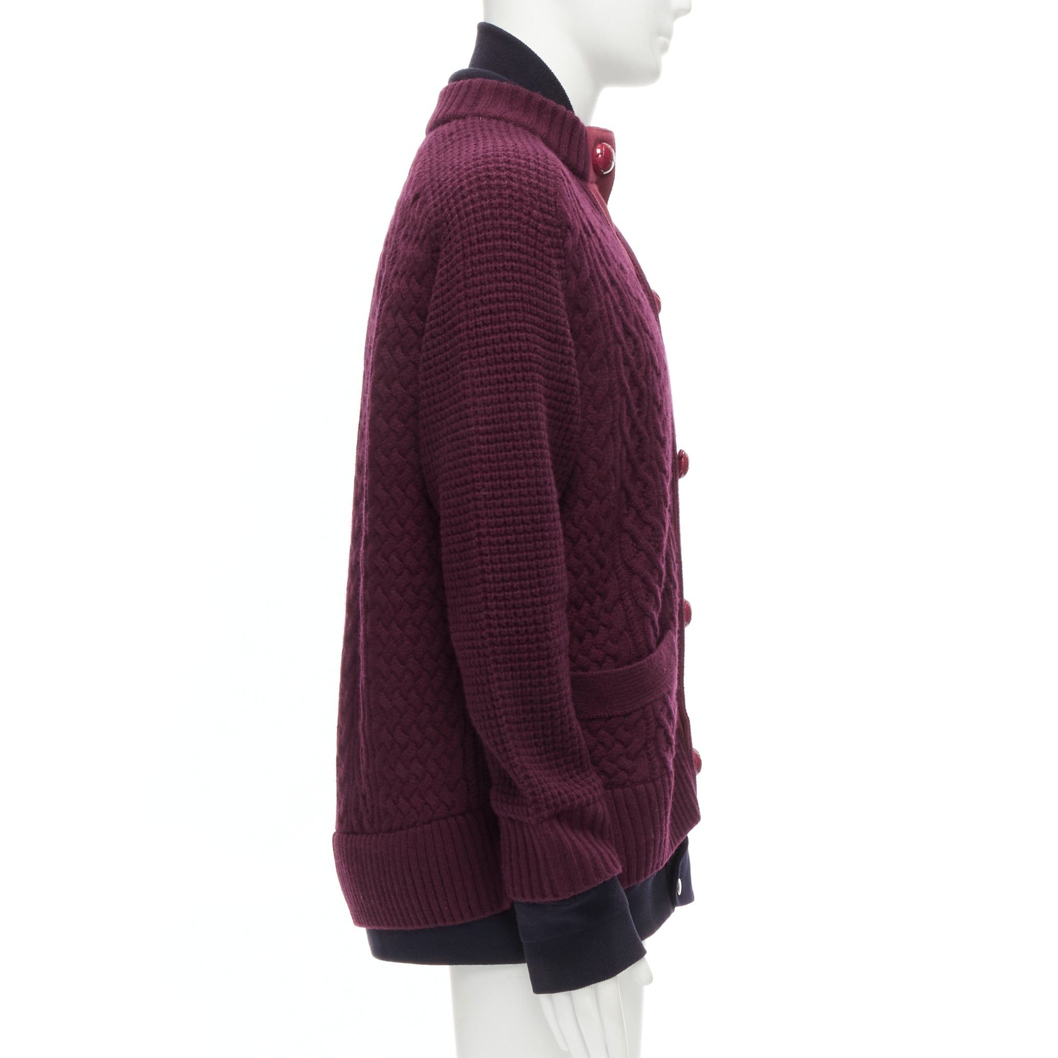 Sacai SACAI 2016 burgundy 100% wool cable knit layered hem cardigan JP3 L Size US L / EU 52-54 / 3 - 5 Thumbnail
