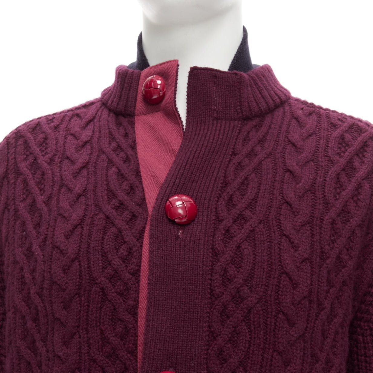 Sacai SACAI 2016 burgundy 100% wool cable knit layered hem cardigan JP3 L Size US L / EU 52-54 / 3 - 8 Thumbnail