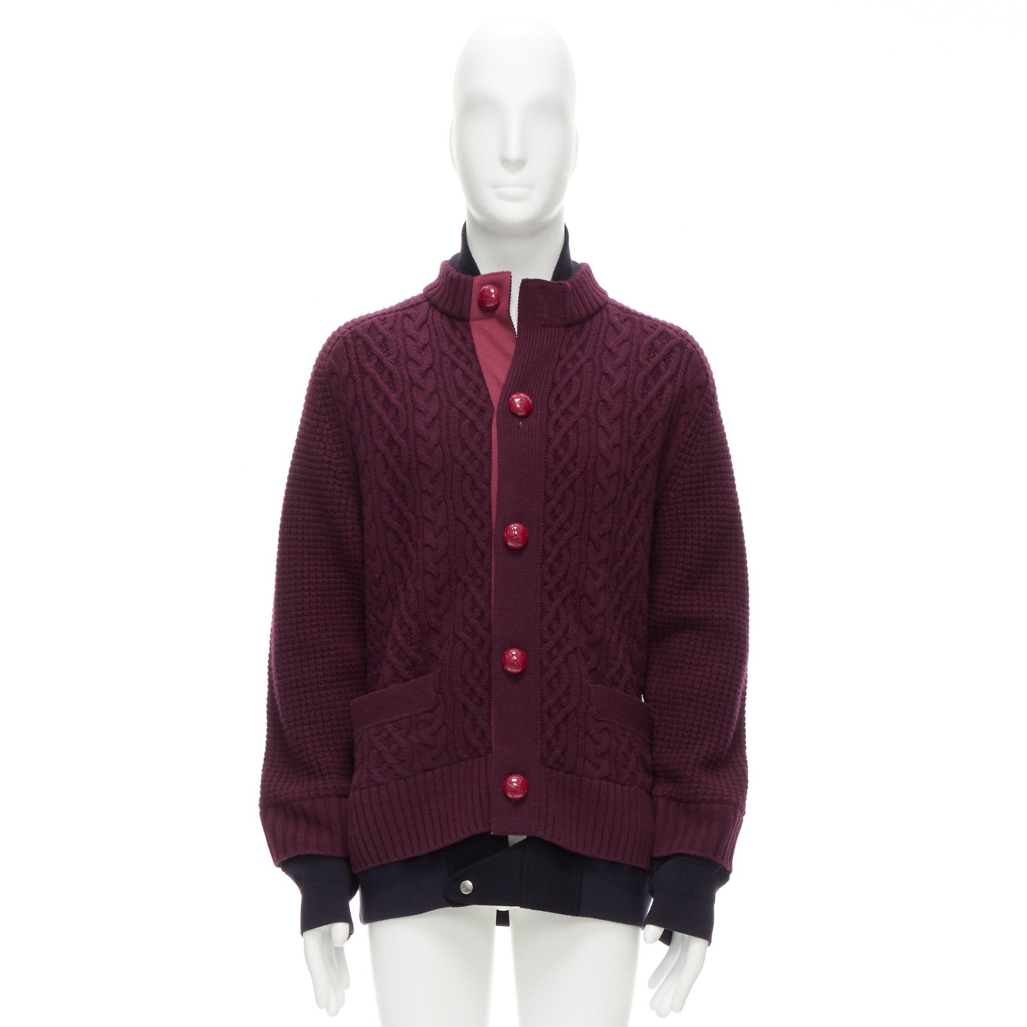 Sacai SACAI 2016 burgundy 100% wool cable knit layered hem cardigan JP3 L Size US L / EU 52-54 / 3 - 10 Thumbnail