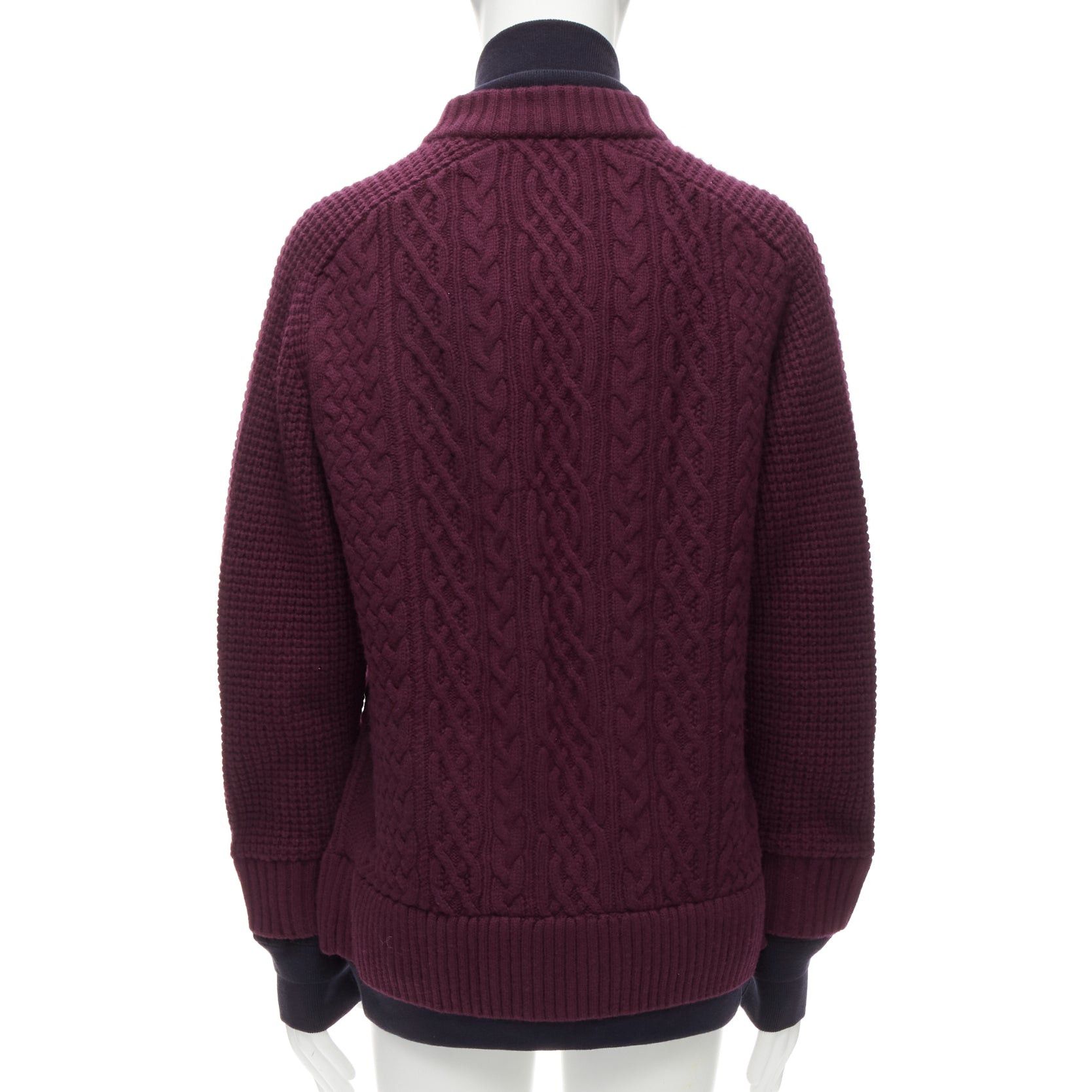 Sacai SACAI 2016 burgundy 100% wool cable knit layered hem cardigan JP3 L Size US L / EU 52-54 / 3 - 6 Thumbnail