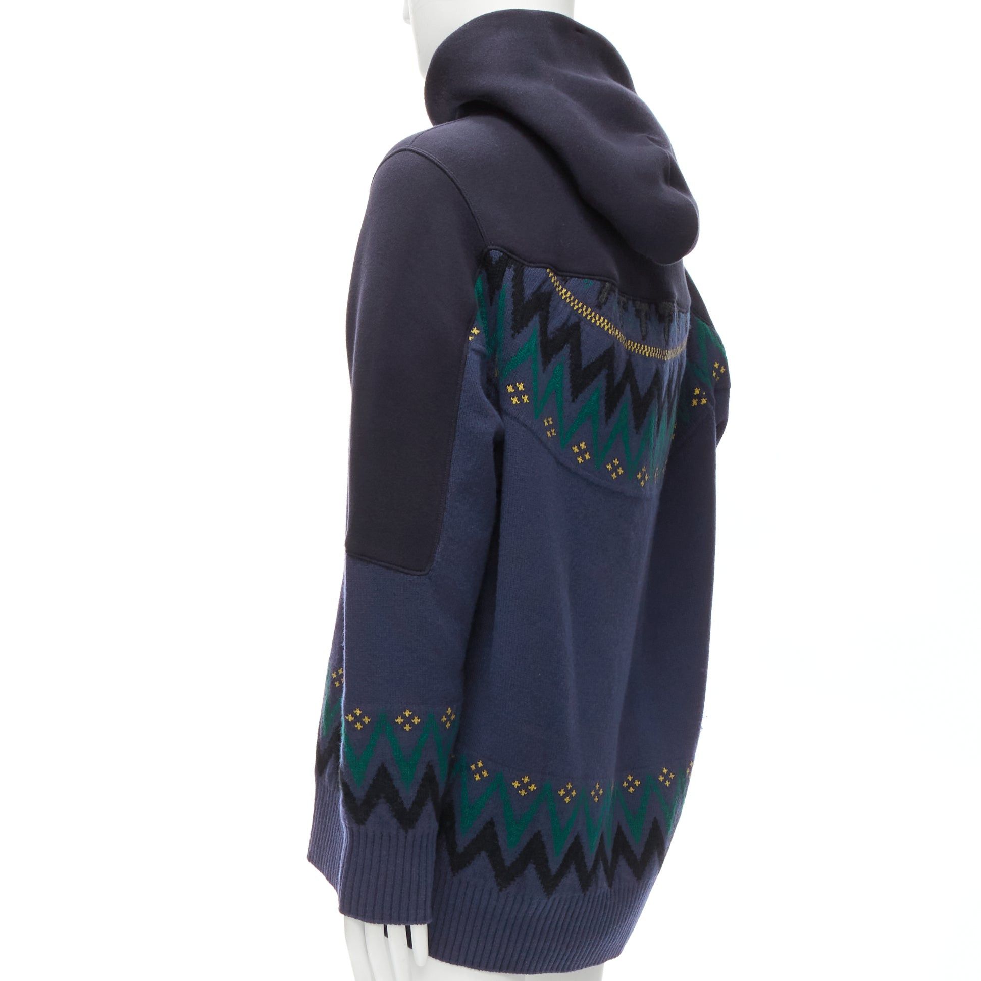 Sacai SACAI 2018 navy cotton blend fairisle knit sweater hyrid hoodie JP3 L Size US L / EU 52-54 / 3 - 6 Thumbnail