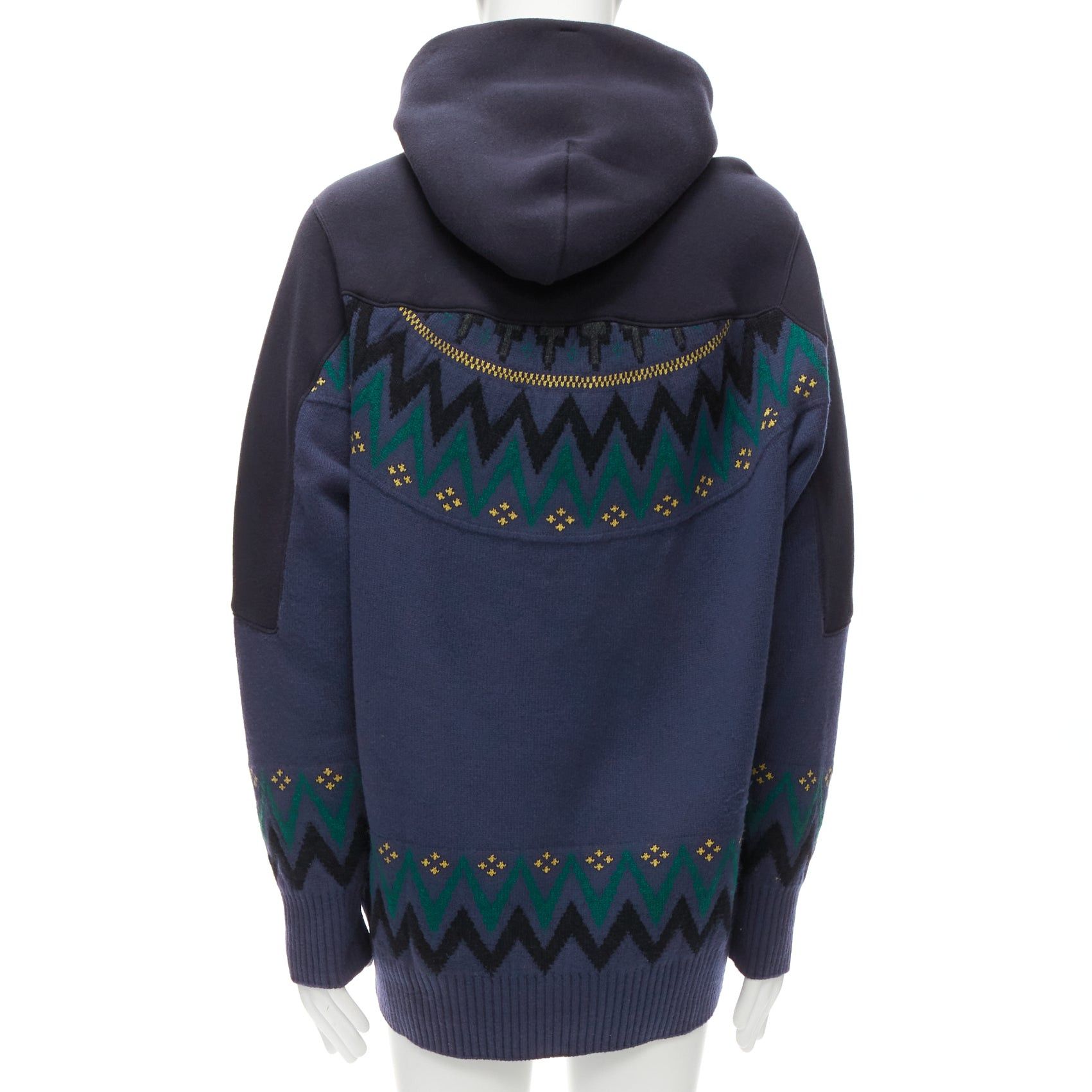 Sacai SACAI 2018 navy cotton blend fairisle knit sweater hyrid hoodie JP3 L Size US L / EU 52-54 / 3 - 5 Thumbnail