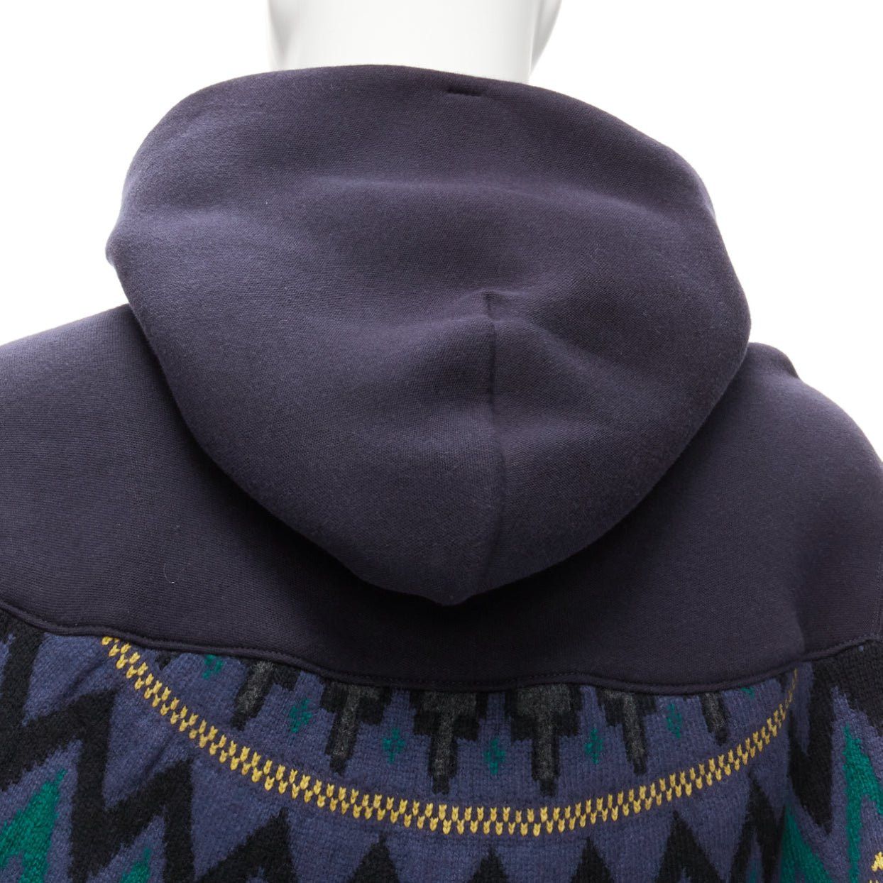 Sacai SACAI 2018 navy cotton blend fairisle knit sweater hyrid hoodie JP3 L Size US L / EU 52-54 / 3 - 7 Thumbnail