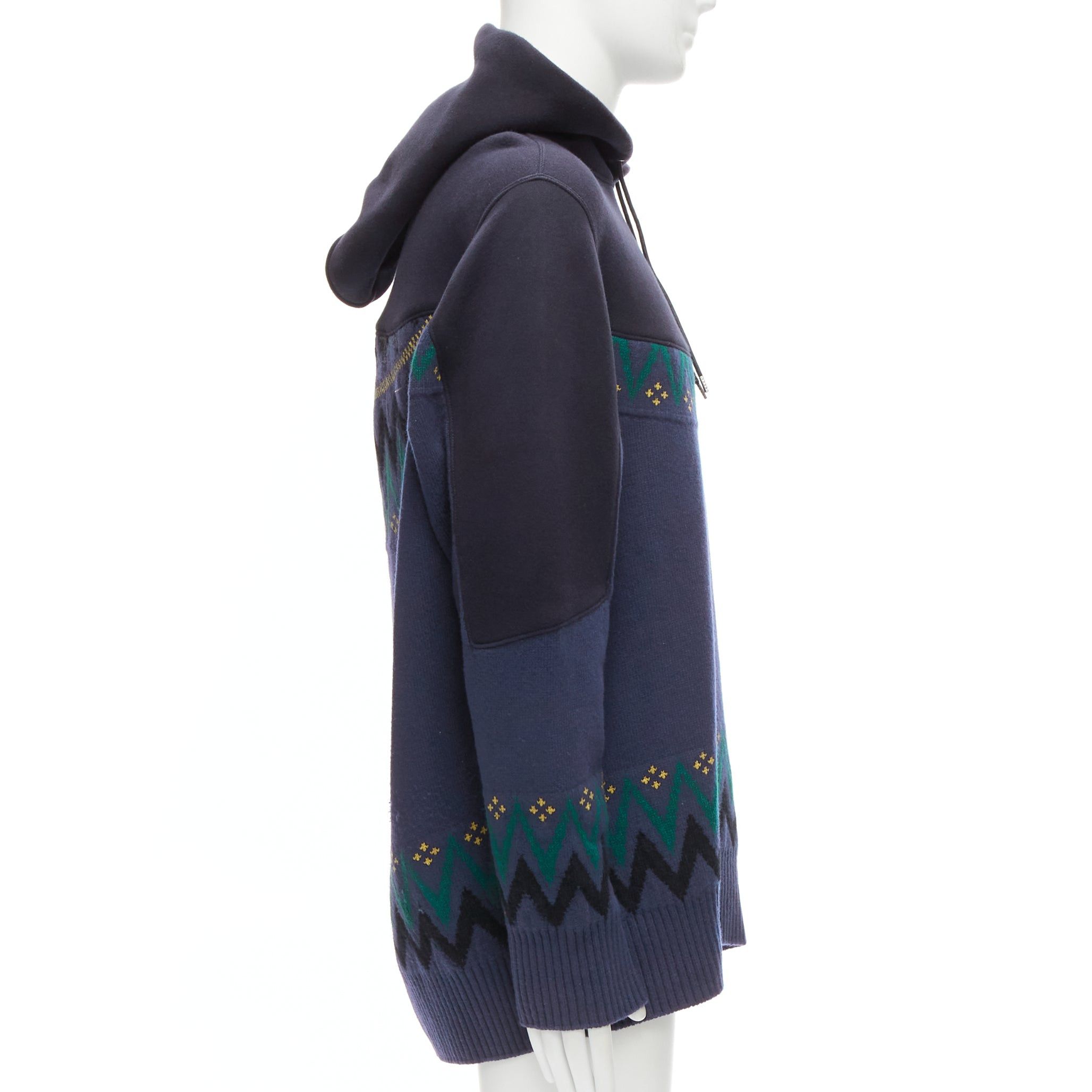 Sacai SACAI 2018 navy cotton blend fairisle knit sweater hyrid hoodie JP3 L Size US L / EU 52-54 / 3 - 4 Thumbnail