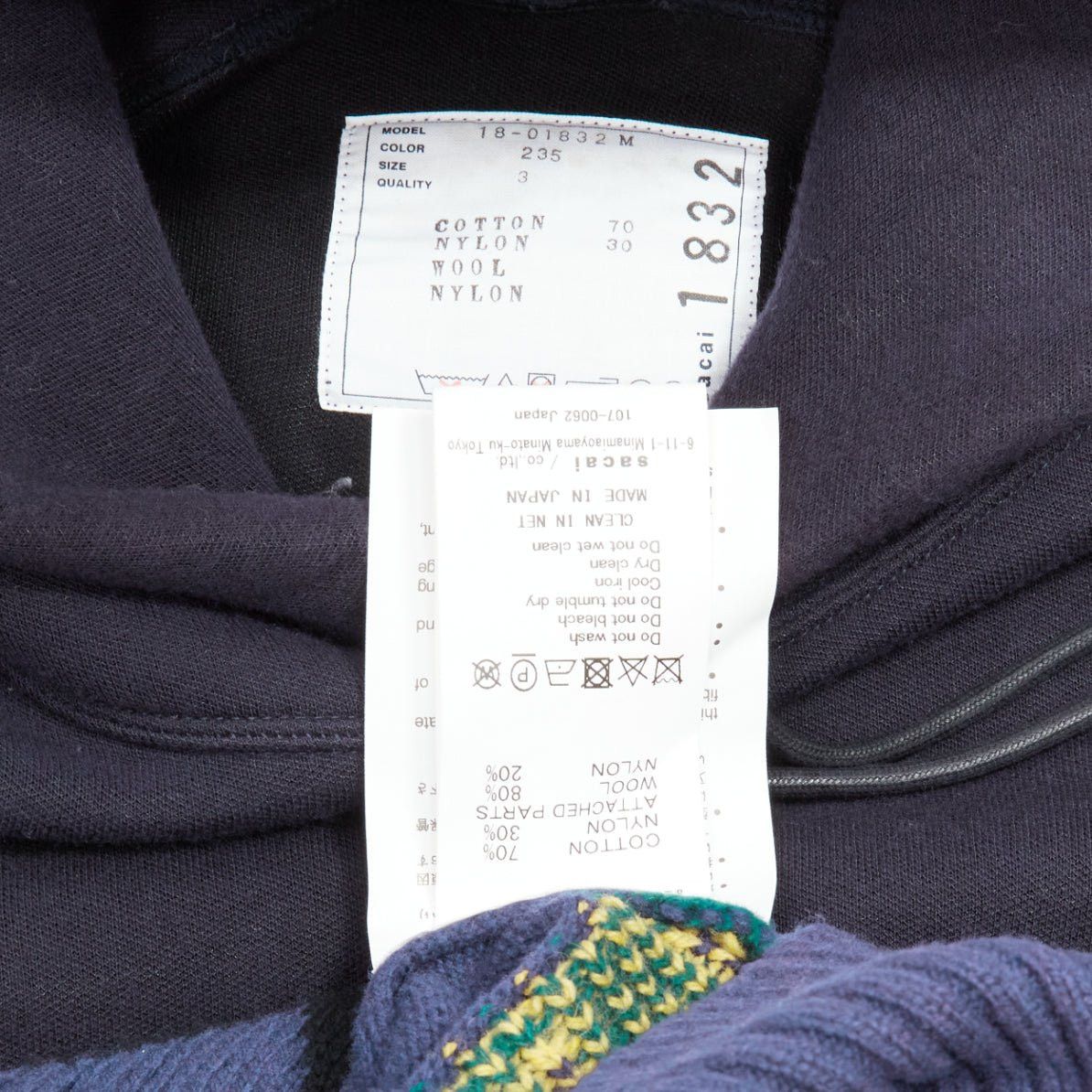 Sacai SACAI 2018 navy cotton blend fairisle knit sweater hyrid hoodie JP3 L Size US L / EU 52-54 / 3 - 8 Thumbnail