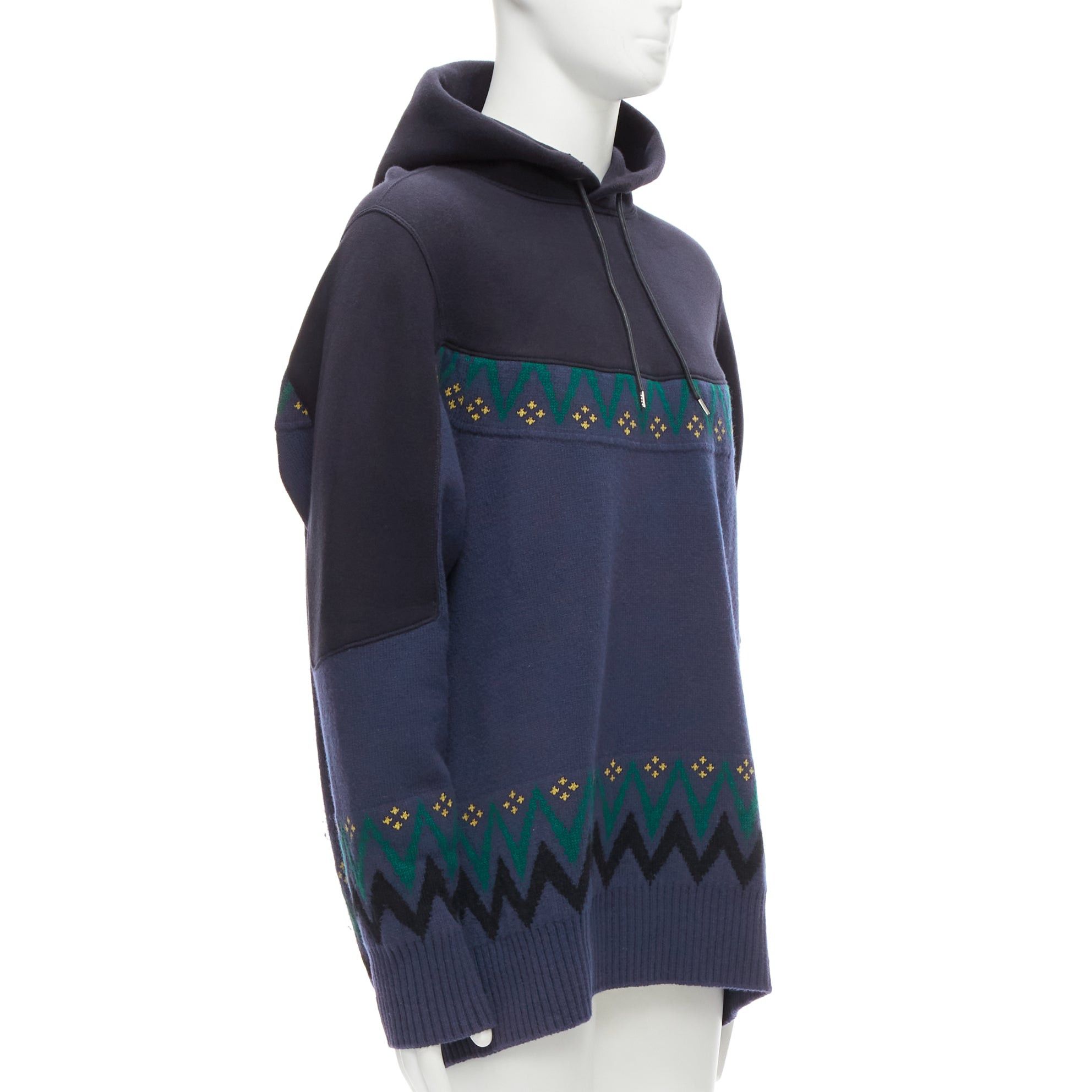Sacai SACAI 2018 navy cotton blend fairisle knit sweater hyrid hoodie JP3 L Size US L / EU 52-54 / 3 - 3 Thumbnail