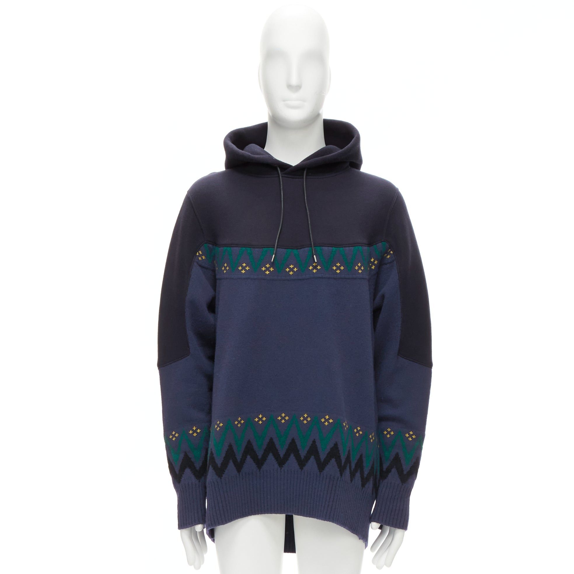 Sacai SACAI 2018 navy cotton blend fairisle knit sweater hyrid hoodie JP3 L Size US L / EU 52-54 / 3 - 9 Thumbnail