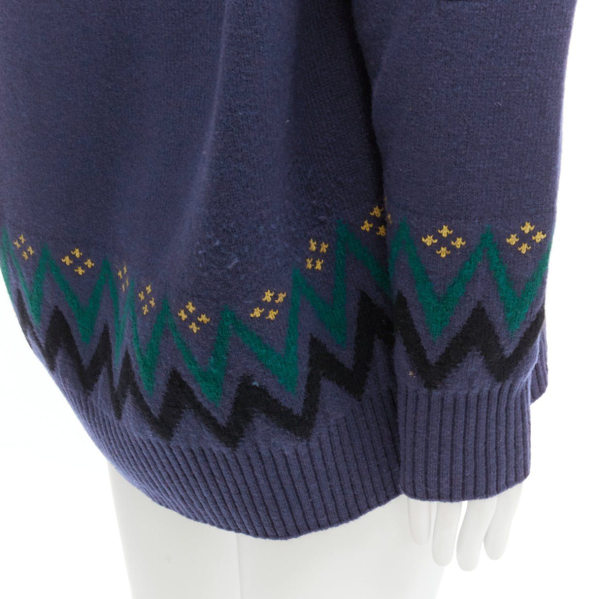 Sacai SACAI 2018 navy cotton blend fairisle knit sweater hyrid hoodie JP3 L Size US L / EU 52-54 / 3 - 2 Thumbnail