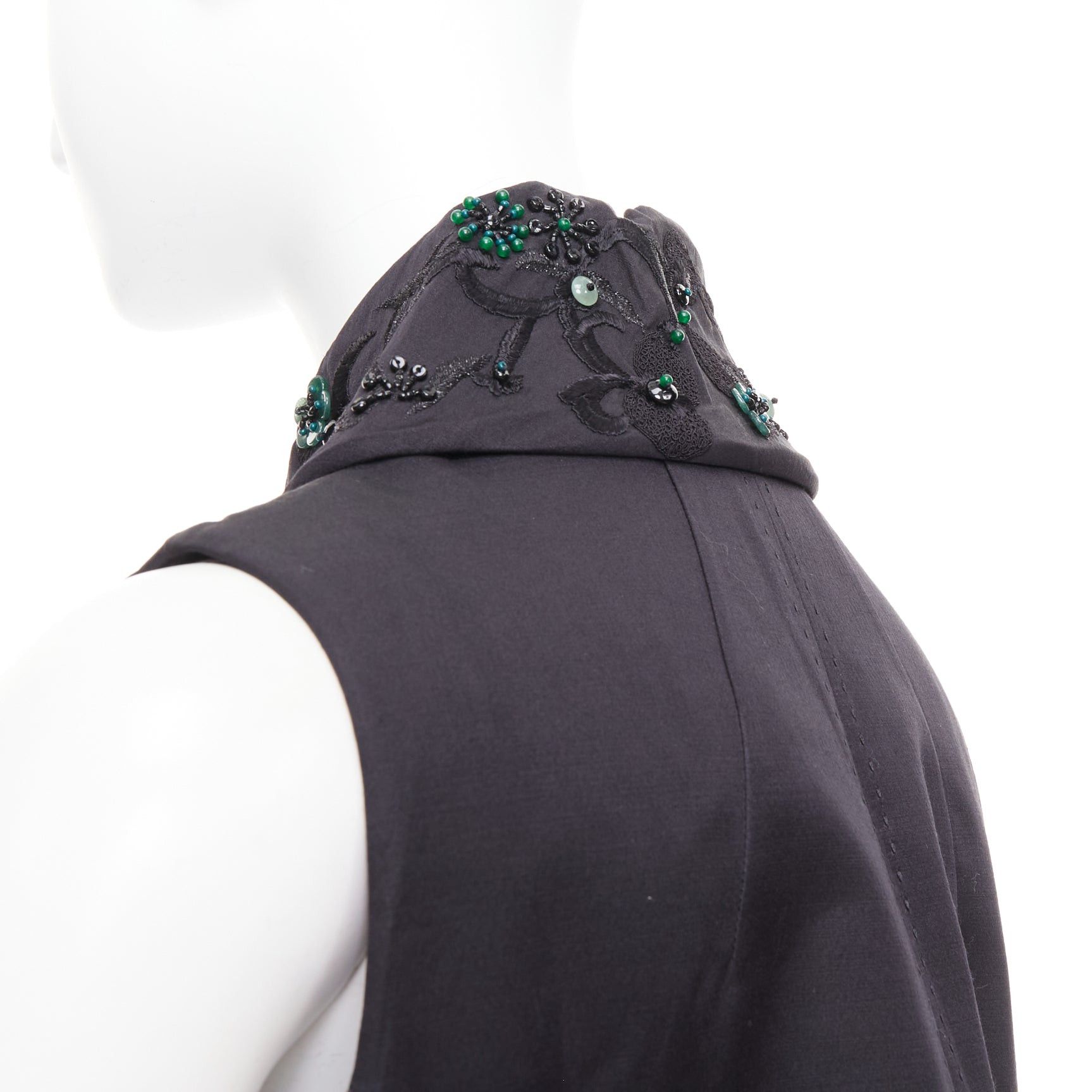 Other SHIATZY CHEN black wool silk green faux jade embellished long vest IT42 M Size M / US 6-8 / IT 42-44 - 7 Thumbnail