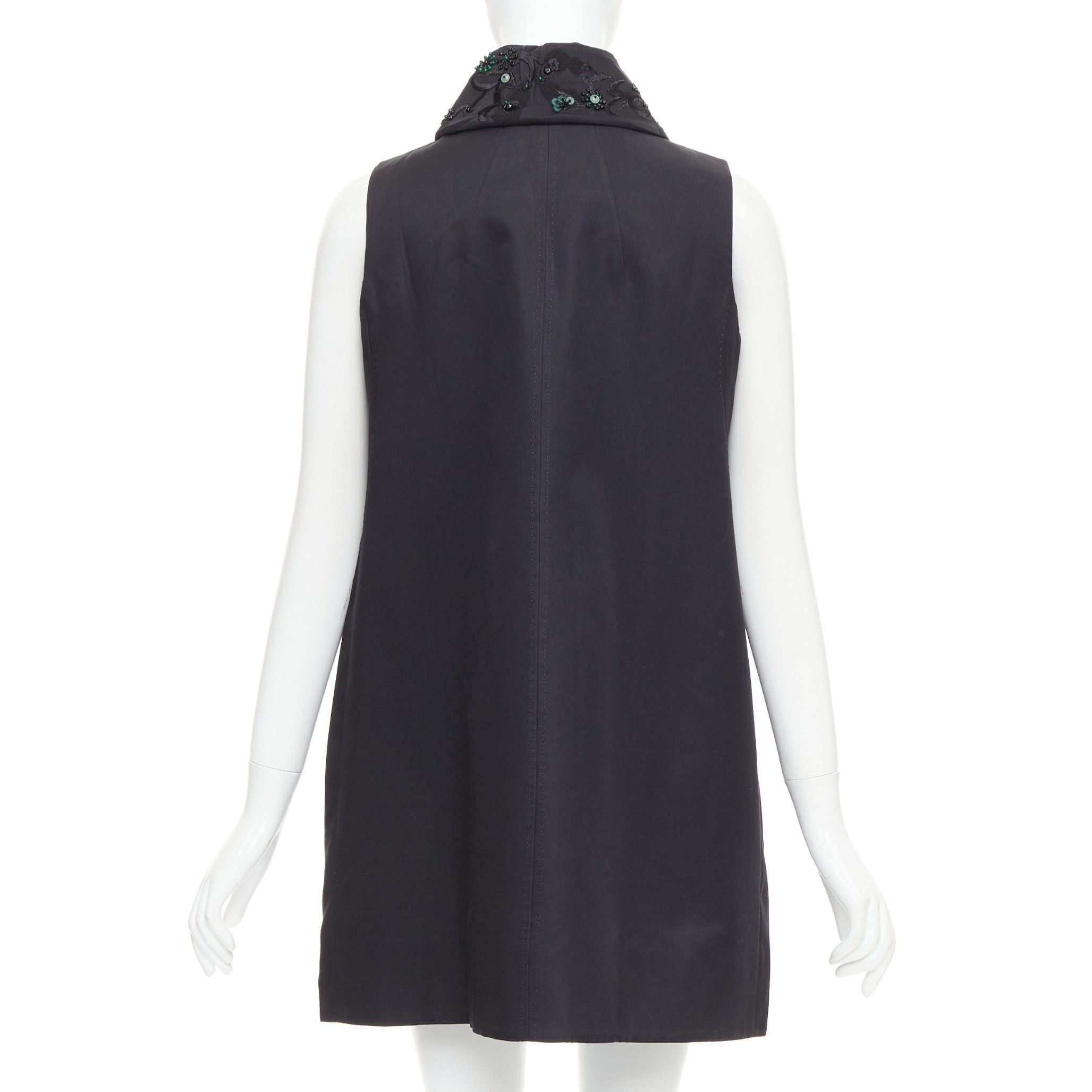 Other SHIATZY CHEN black wool silk green faux jade embellished long vest IT42 M Size M / US 6-8 / IT 42-44 - 5 Thumbnail