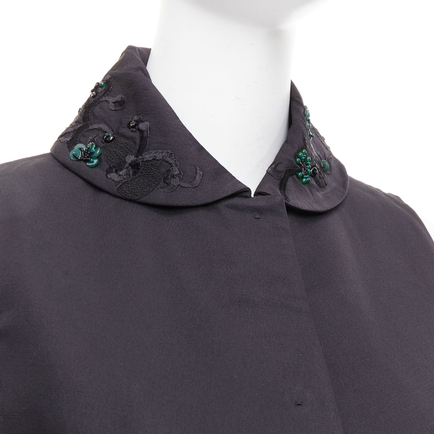 Other SHIATZY CHEN black wool silk green faux jade embellished long vest IT42 M Size M / US 6-8 / IT 42-44 - 2 Thumbnail