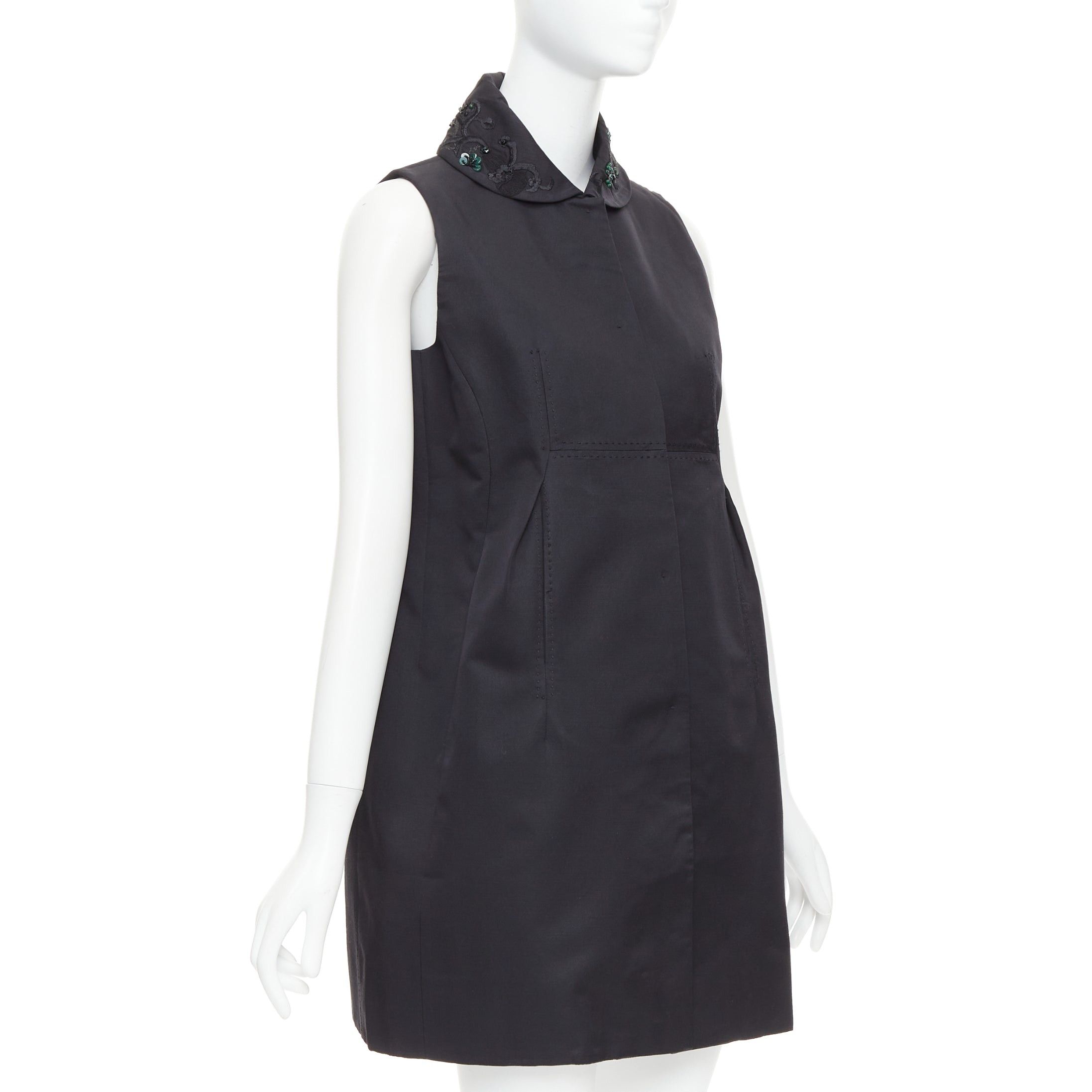Other SHIATZY CHEN black wool silk green faux jade embellished long vest IT42 M Size M / US 6-8 / IT 42-44 - 3 Thumbnail