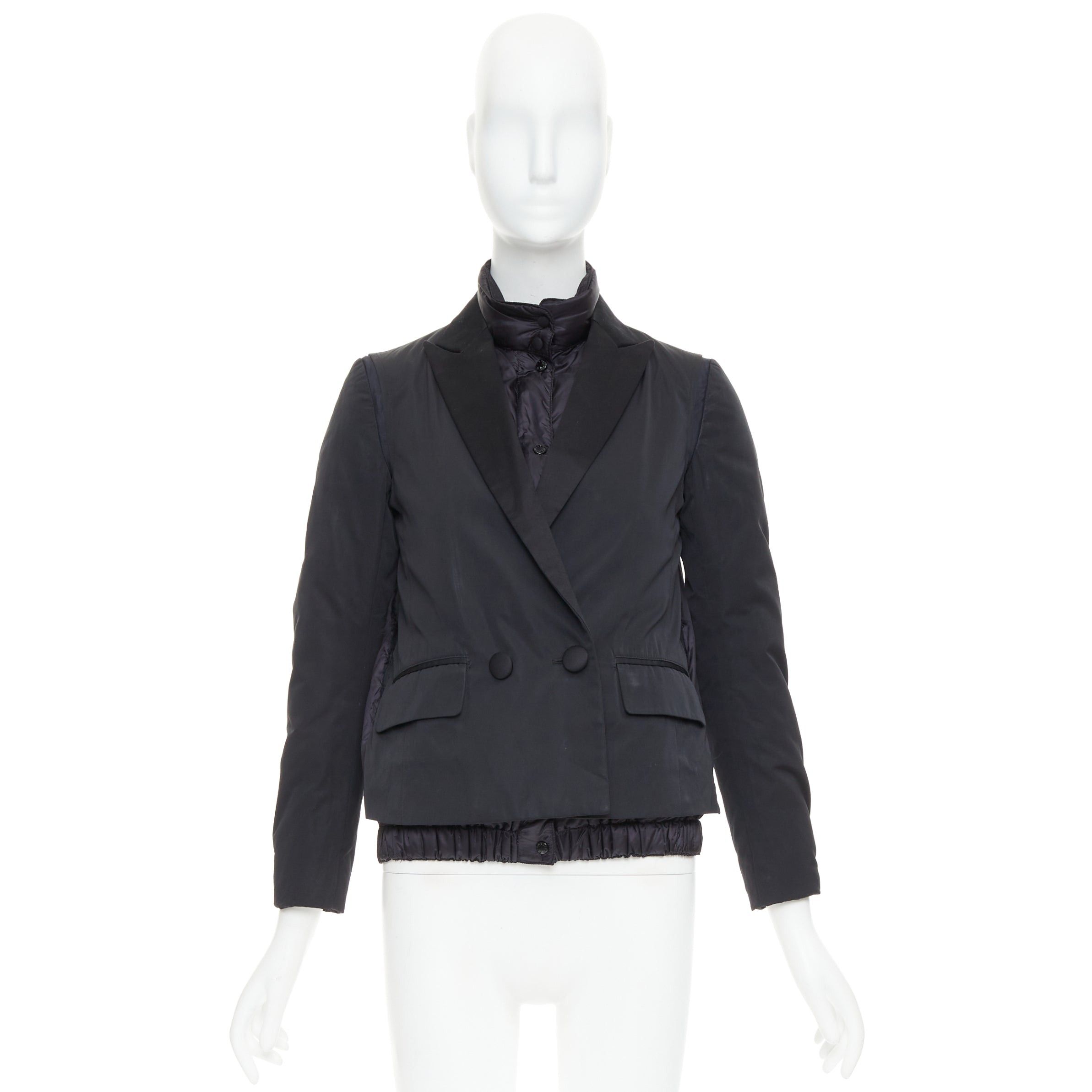 Moncler MONCLER G32-003 black layered down filled puffer tuxedo blazer top Size S / US 4 / IT 40 - 10 Thumbnail