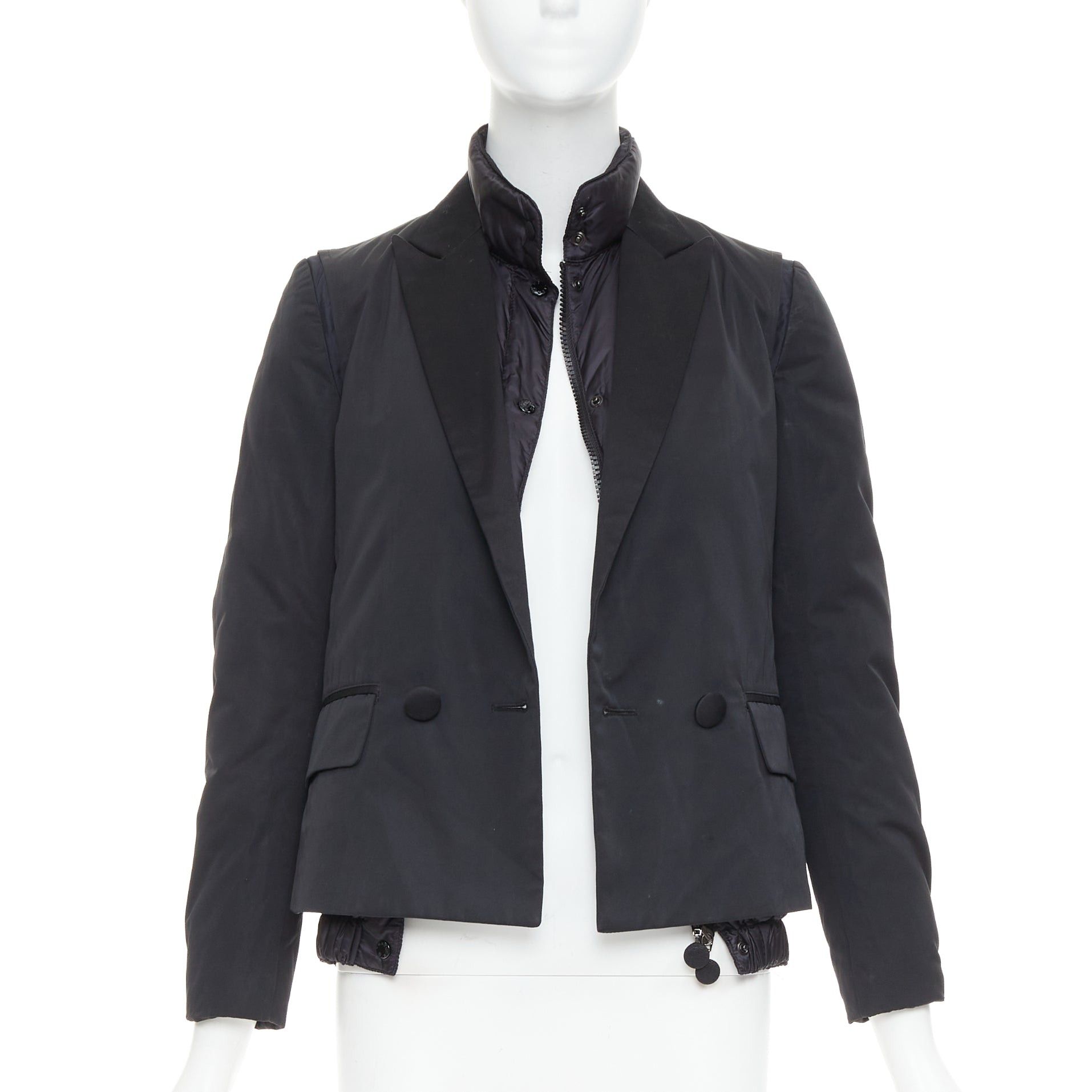 Moncler MONCLER G32-003 black layered down filled puffer tuxedo blazer top Size S / US 4 / IT 40 - 3 Thumbnail
