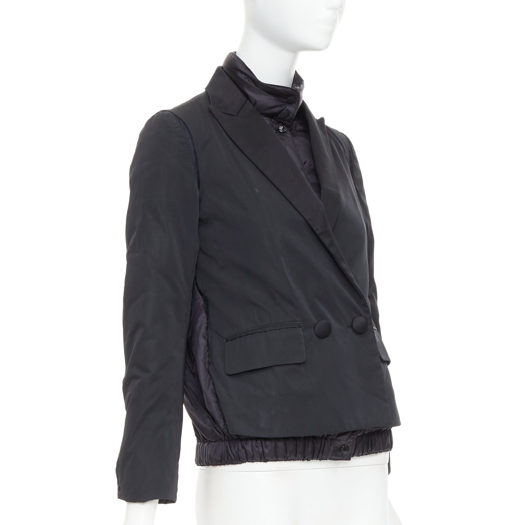 Moncler MONCLER G32-003 black layered down filled puffer tuxedo blazer top Size S / US 4 / IT 40 - 4 Thumbnail
