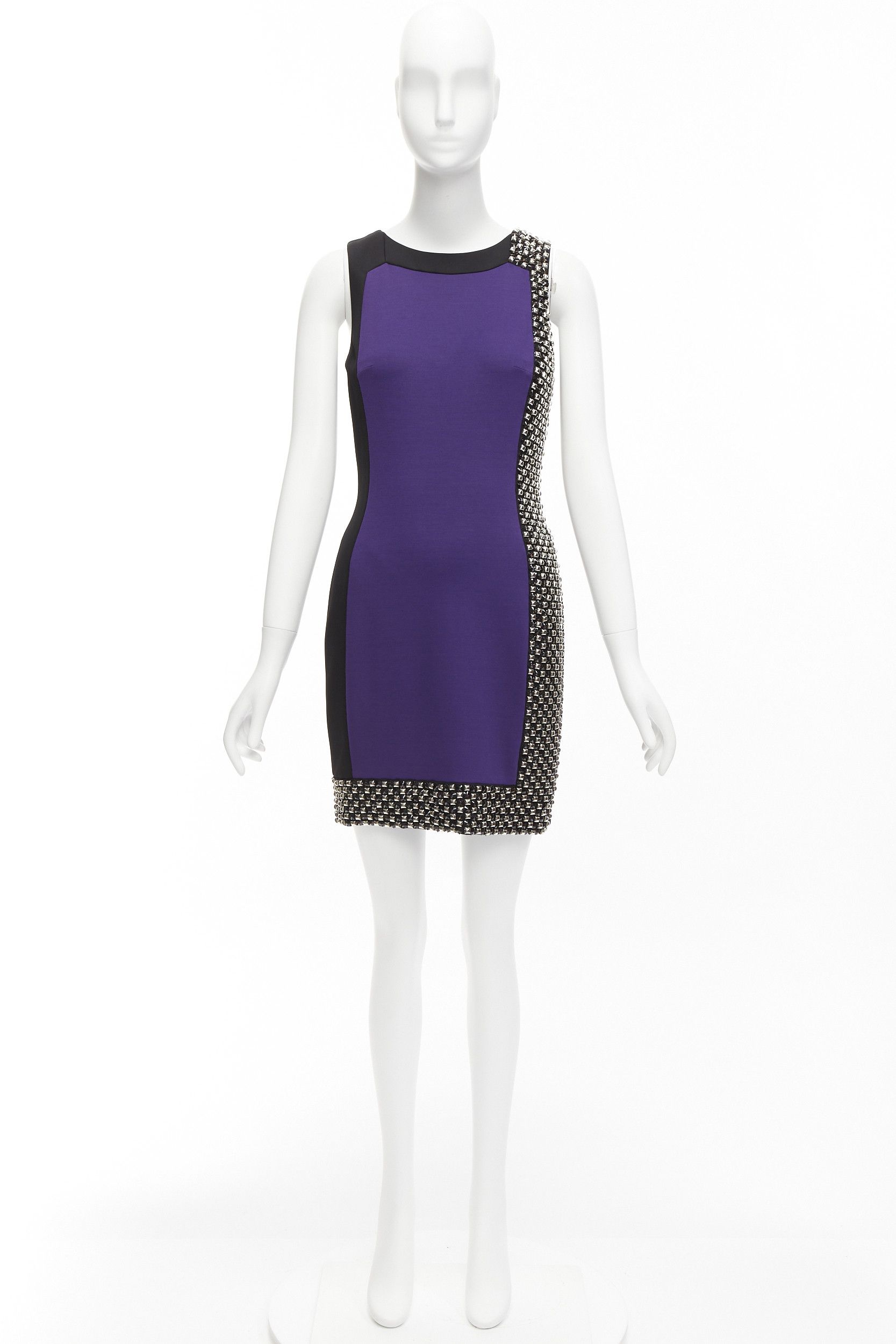 Versace VERSACE purple silk blend silver studs colorblock mod shift dress IT42 M Size M / US 6-8 / IT 42-44 - 9 Thumbnail