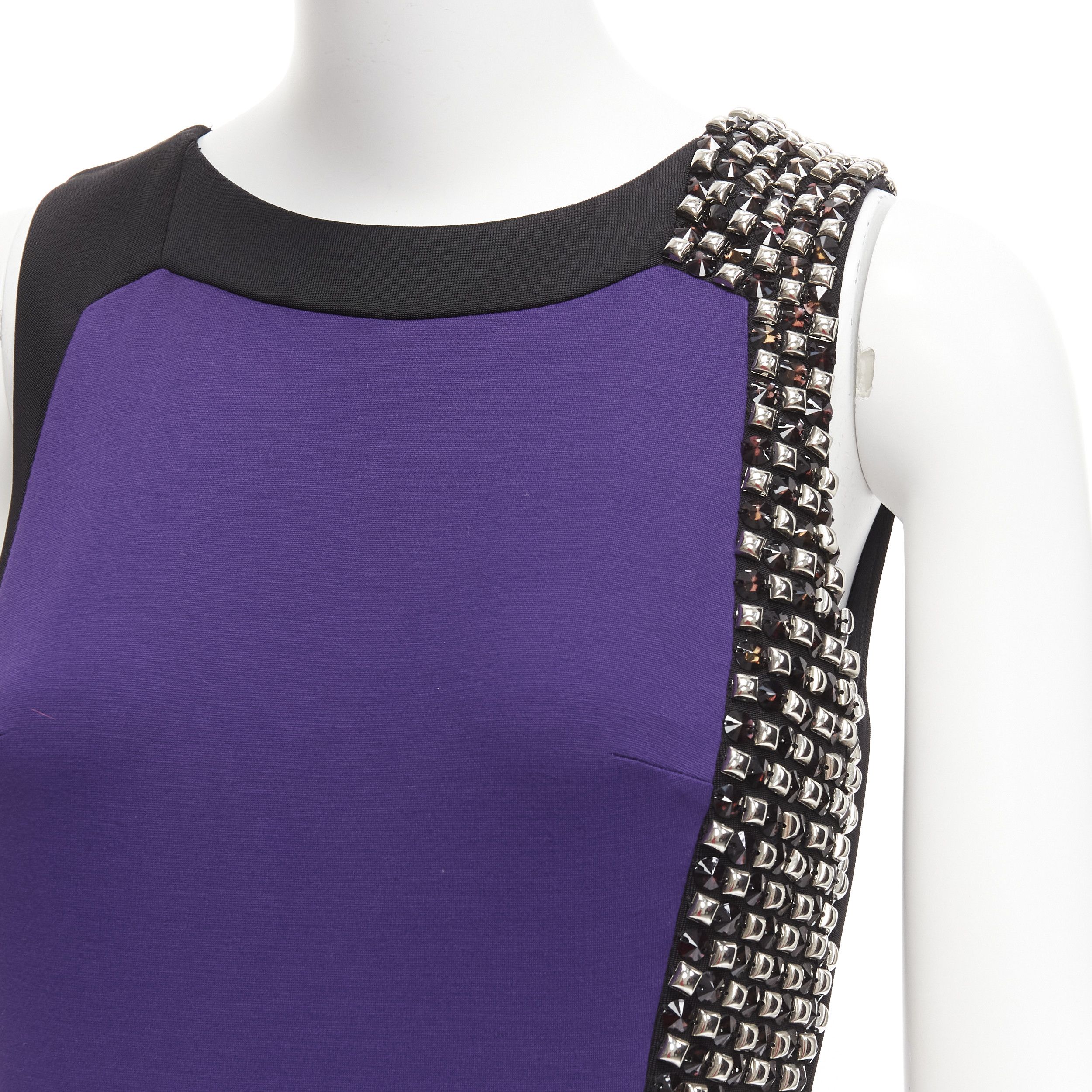 Versace VERSACE purple silk blend silver studs colorblock mod shift dress IT42 M Size M / US 6-8 / IT 42-44 - 2 Thumbnail
