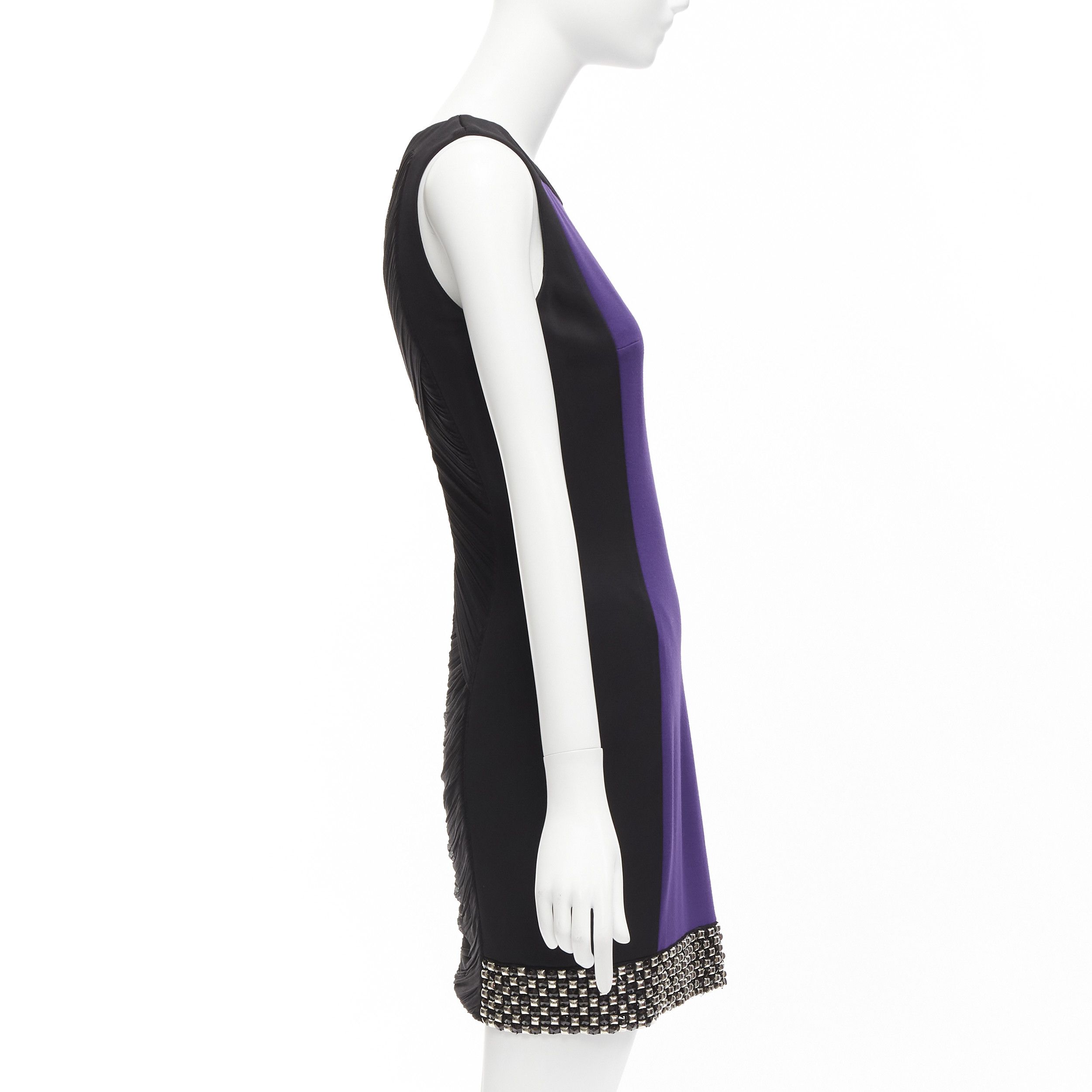 Versace VERSACE purple silk blend silver studs colorblock mod shift dress IT42 M Size M / US 6-8 / IT 42-44 - 4 Thumbnail