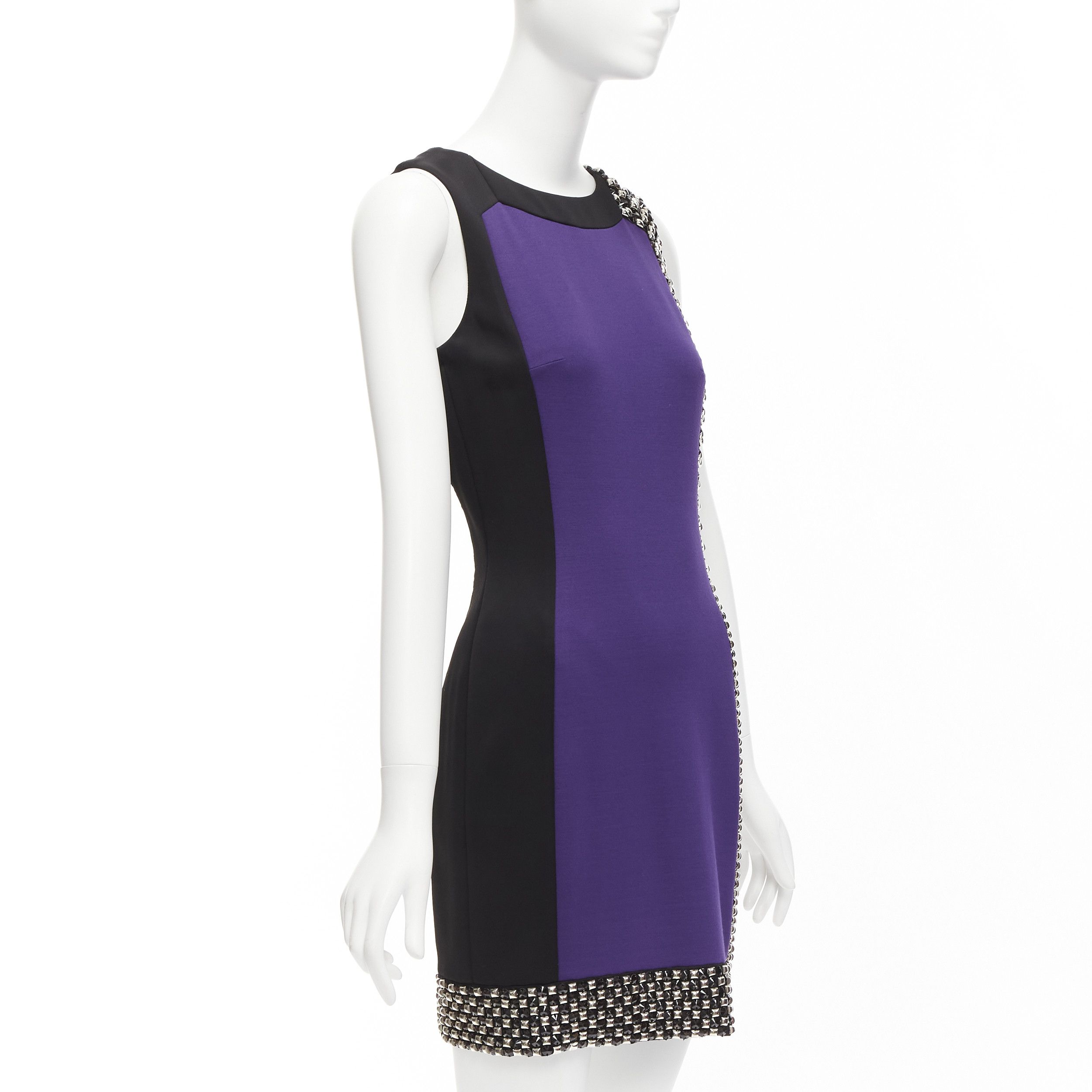 Versace VERSACE purple silk blend silver studs colorblock mod shift dress IT42 M Size M / US 6-8 / IT 42-44 - 3 Thumbnail