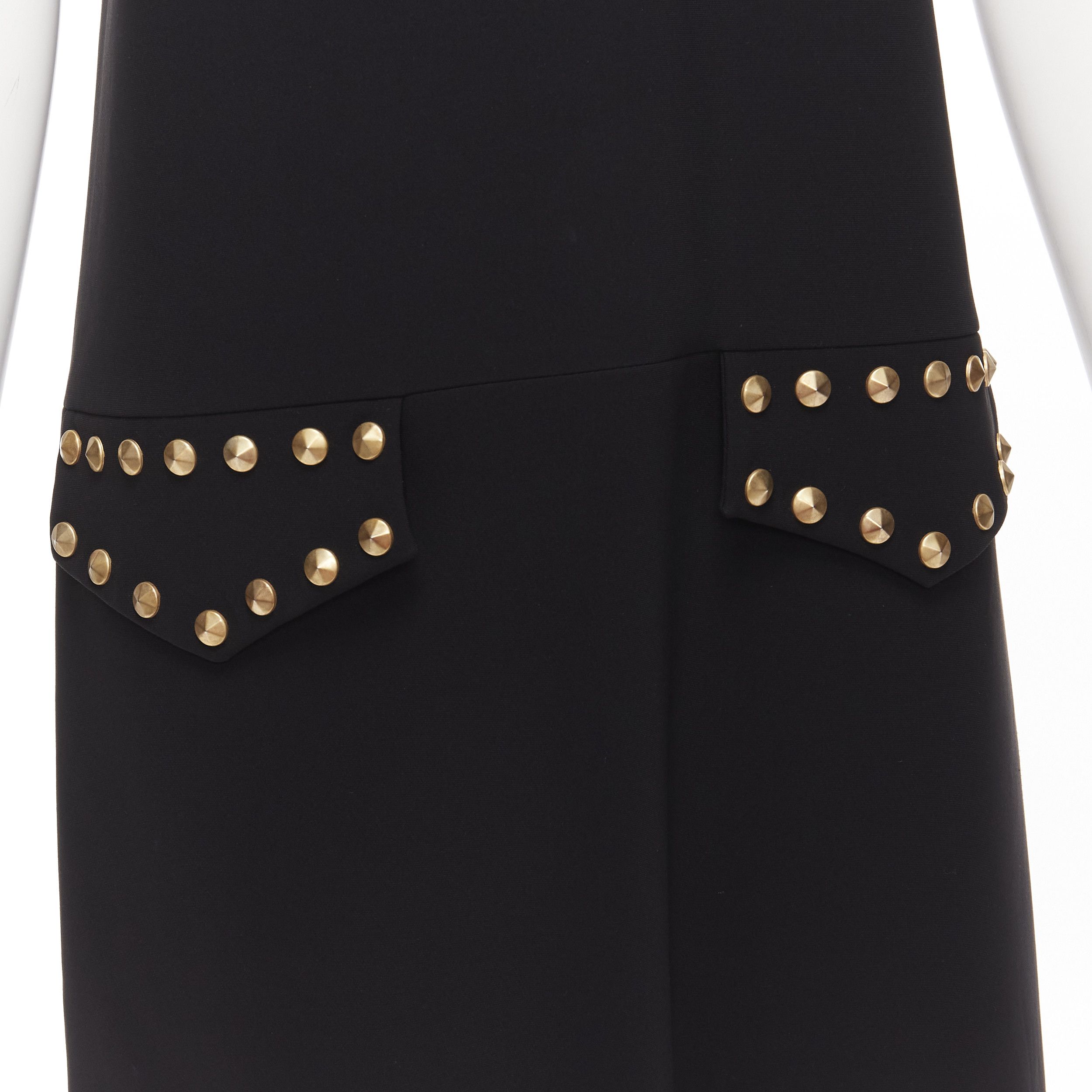 Moschino MOSCHINO black gold studded pocket flaps sleeveless dress IT40 S Size S / US 4 / IT 40 - 2 Thumbnail