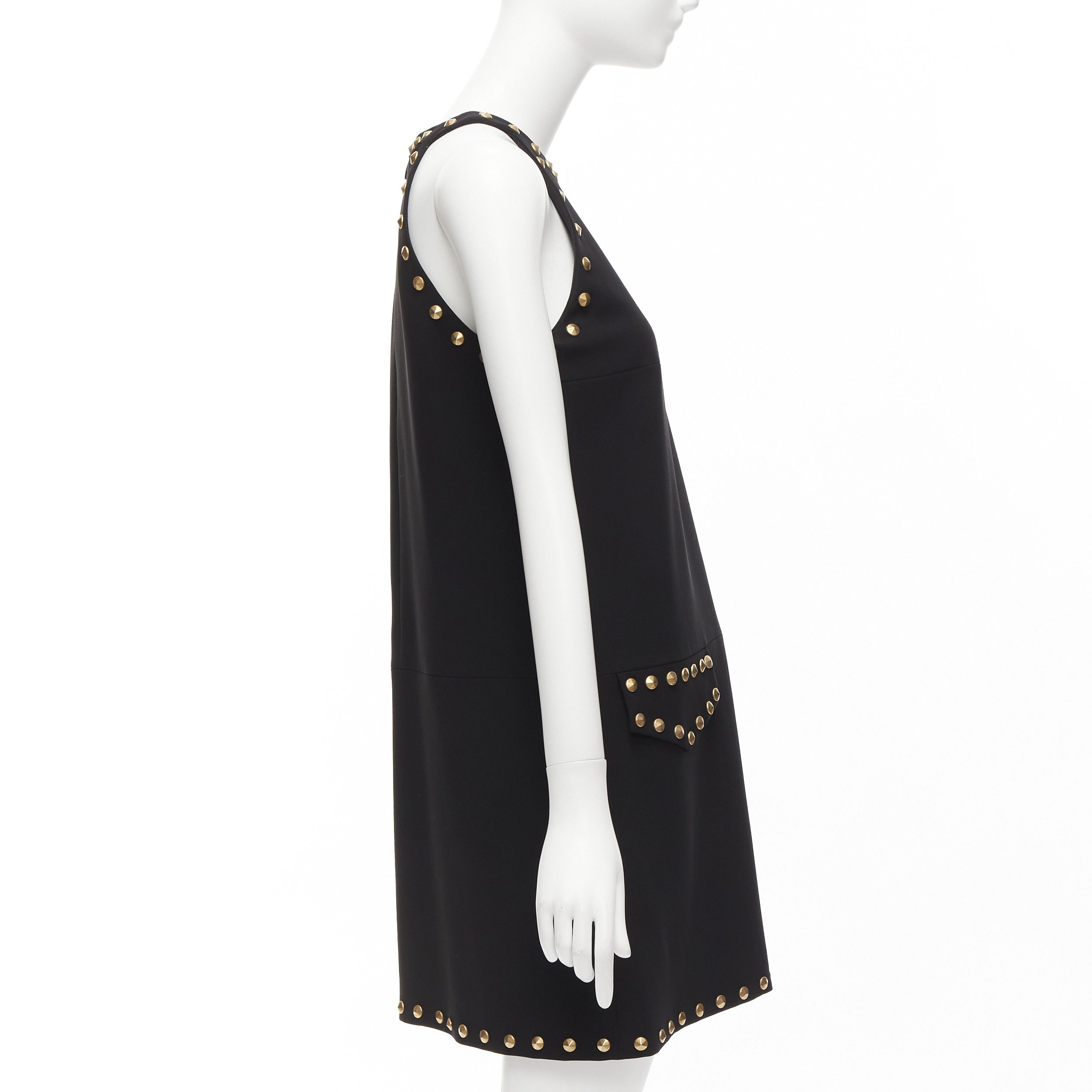 Moschino MOSCHINO black gold studded pocket flaps sleeveless dress IT40 S Size S / US 4 / IT 40 - 4 Thumbnail