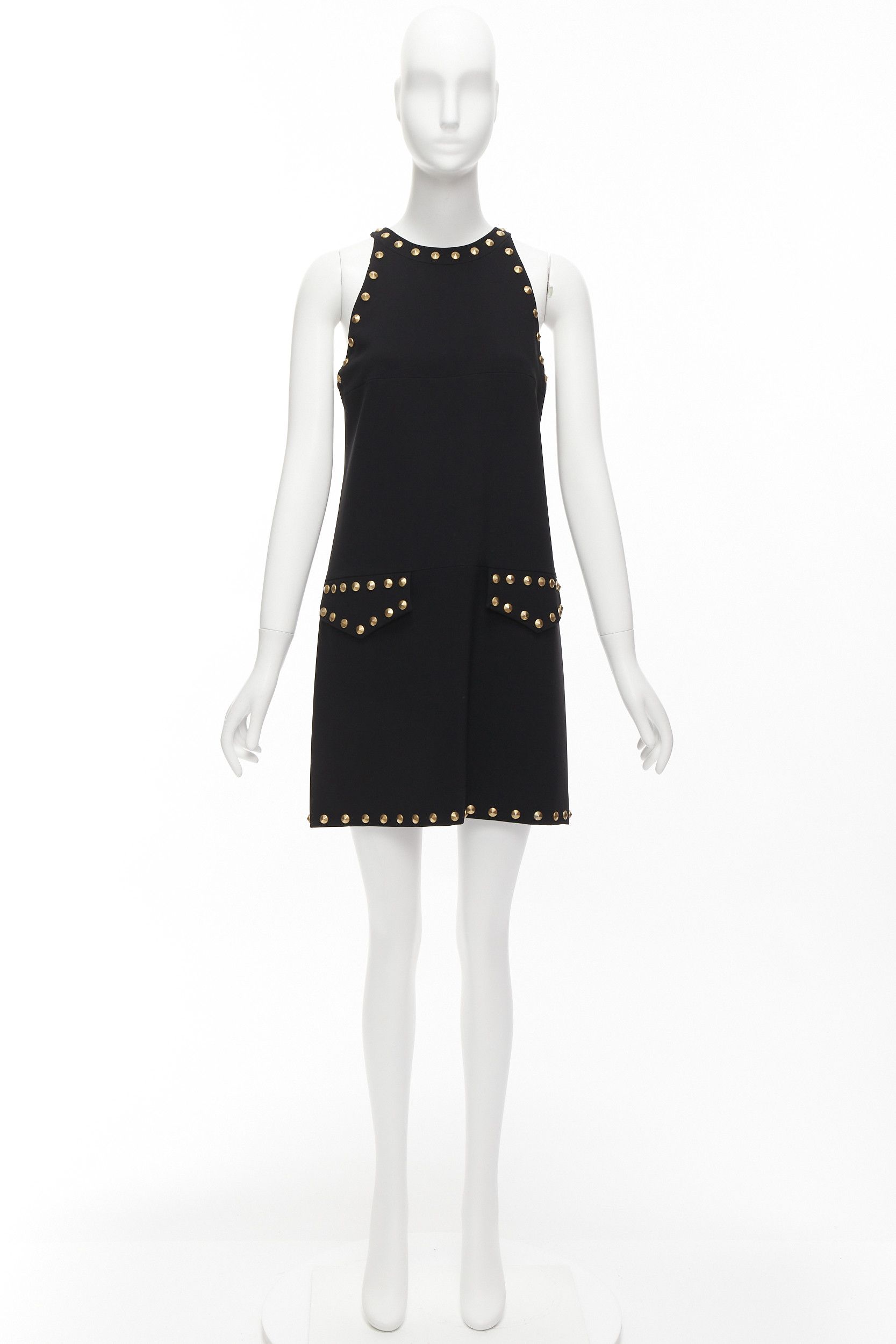Moschino MOSCHINO black gold studded pocket flaps sleeveless dress IT40 S Size S / US 4 / IT 40 - 9 Thumbnail