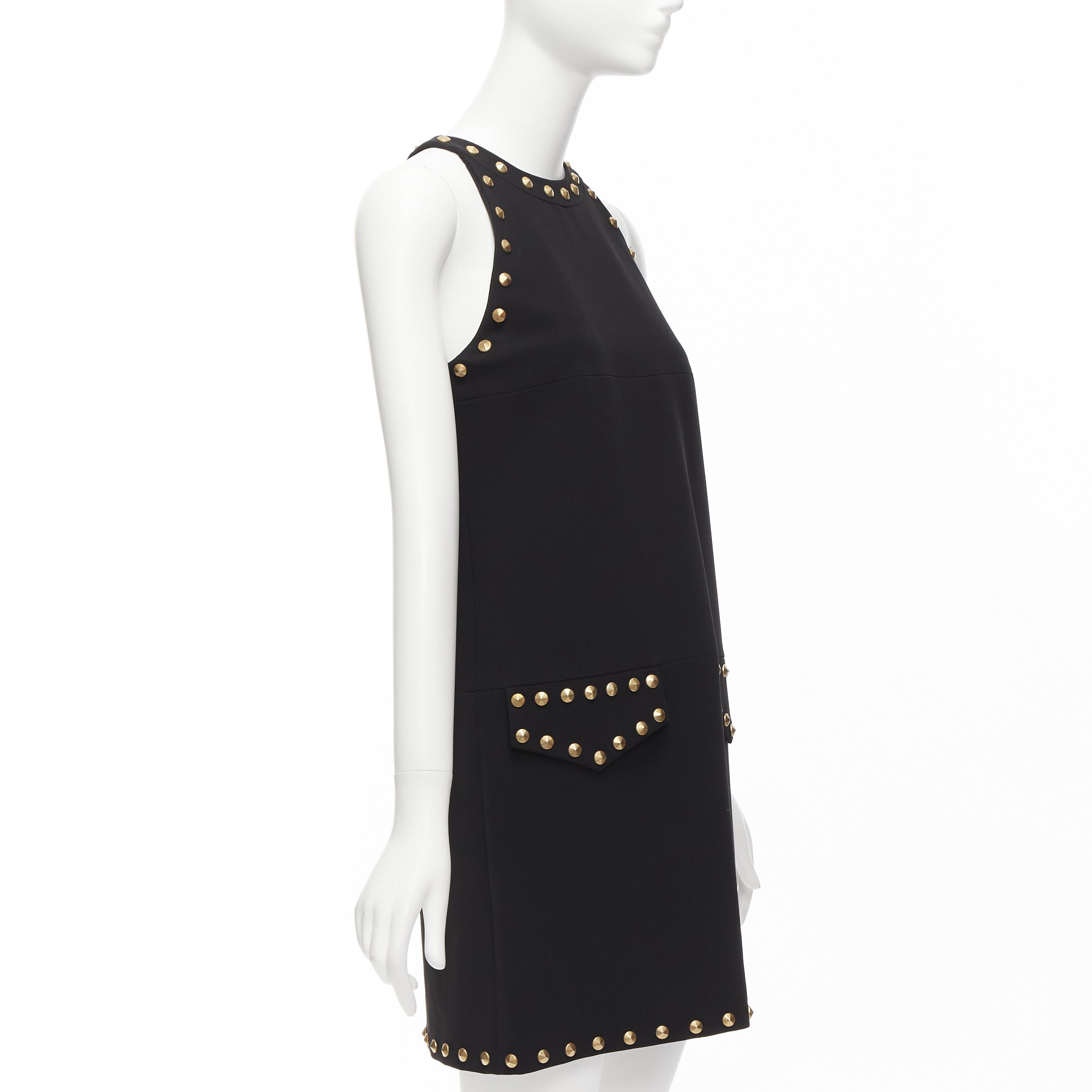 Moschino MOSCHINO black gold studded pocket flaps sleeveless dress IT40 S Size S / US 4 / IT 40 - 3 Thumbnail