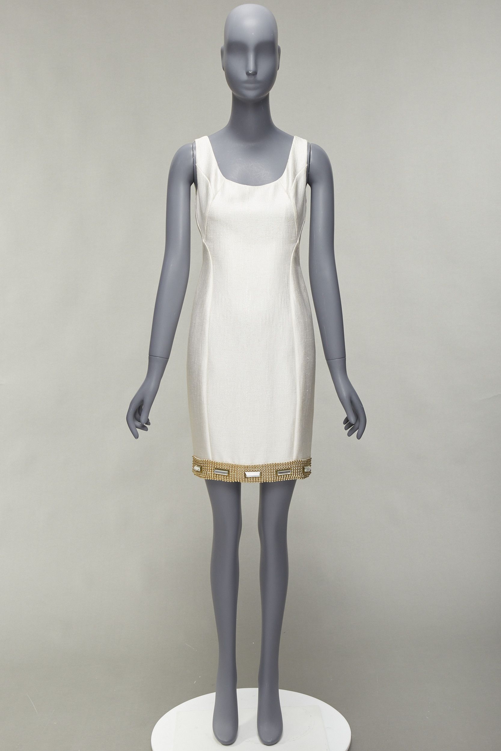 Versace VERSACE cream gold bead clear crystal embellished hem shift dress IT38 XS Size XS / US 0-2 / IT 36-38 - 11 Thumbnail