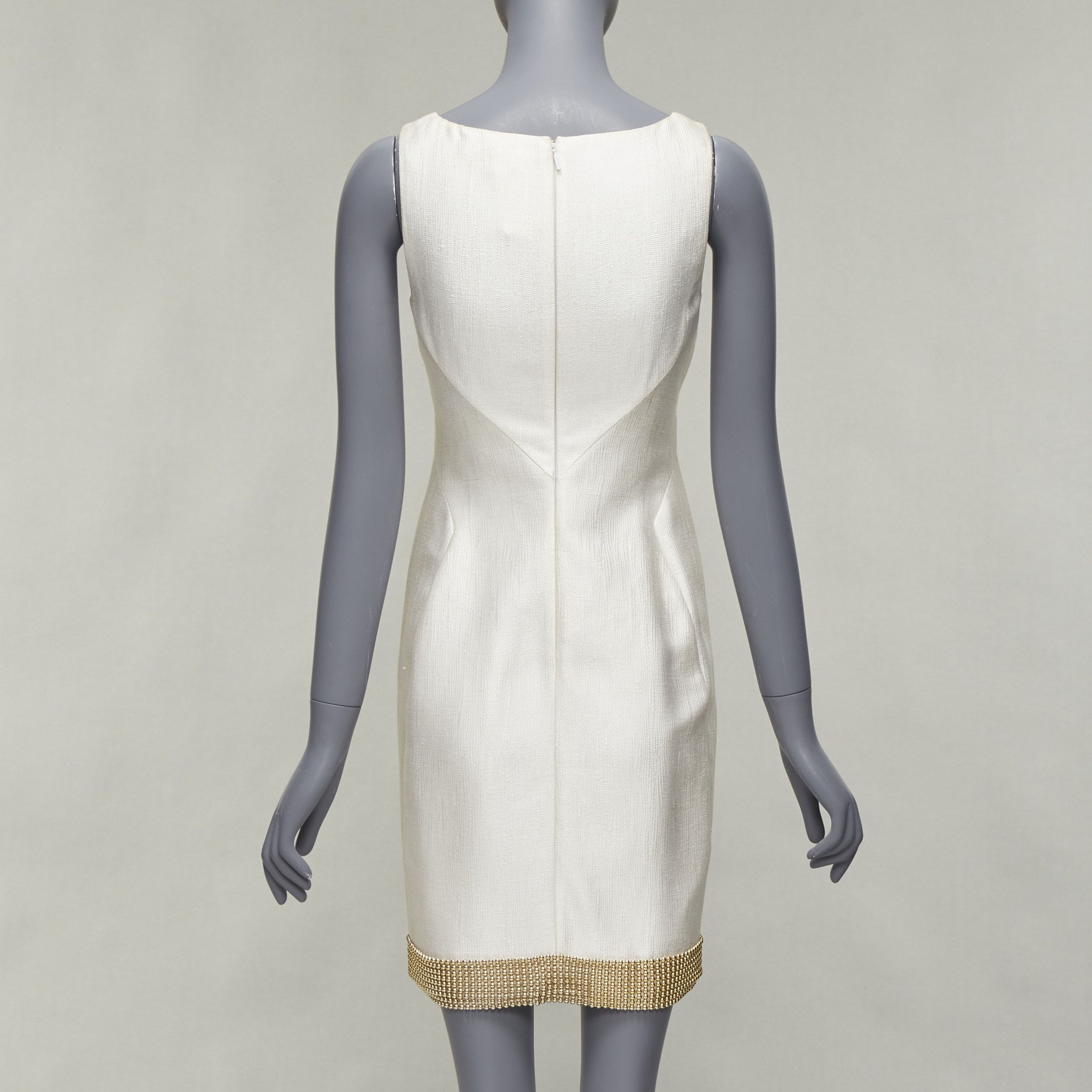 Versace VERSACE cream gold bead clear crystal embellished hem shift dress IT38 XS Size XS / US 0-2 / IT 36-38 - 5 Thumbnail