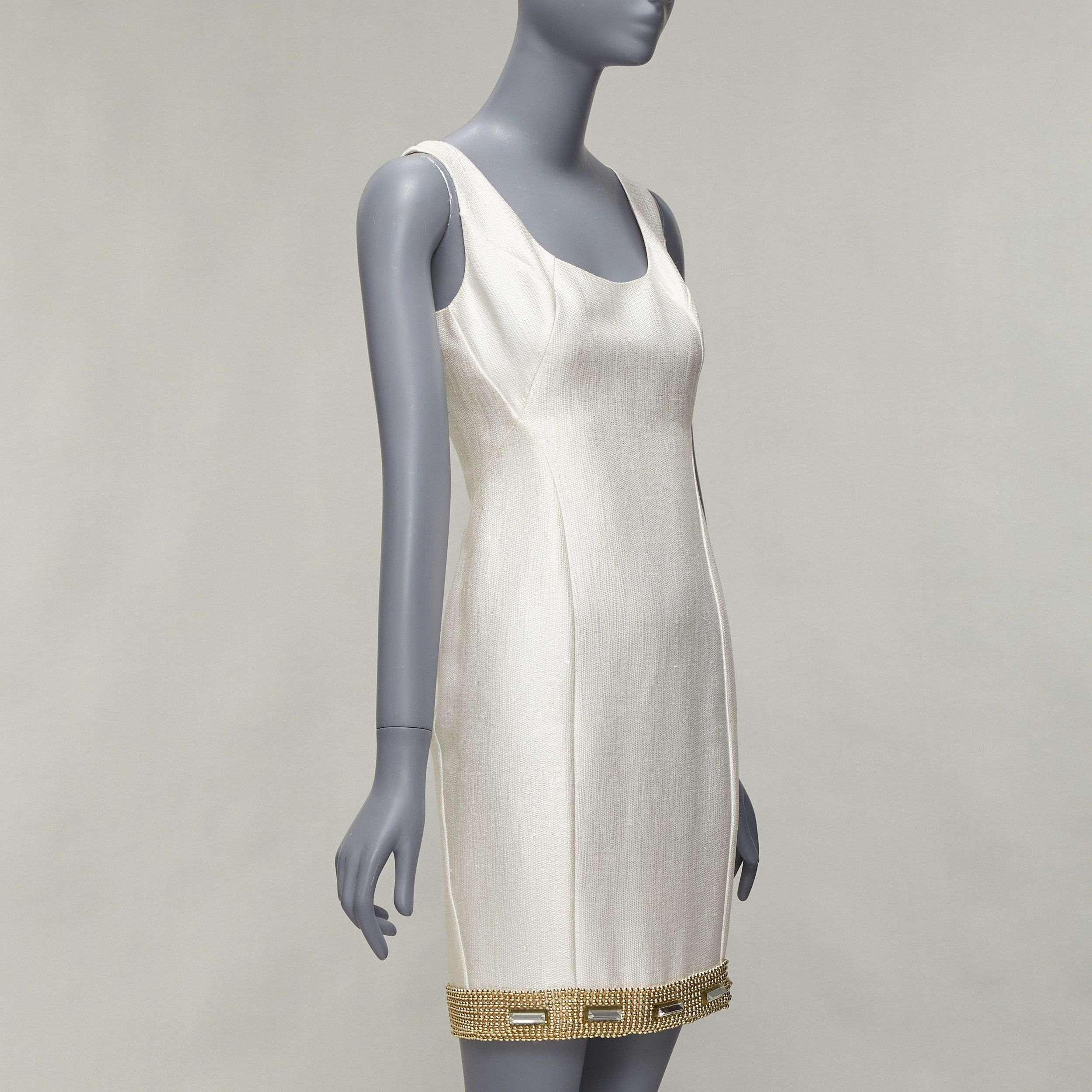 Versace VERSACE cream gold bead clear crystal embellished hem shift dress IT38 XS Size XS / US 0-2 / IT 36-38 - 3 Thumbnail
