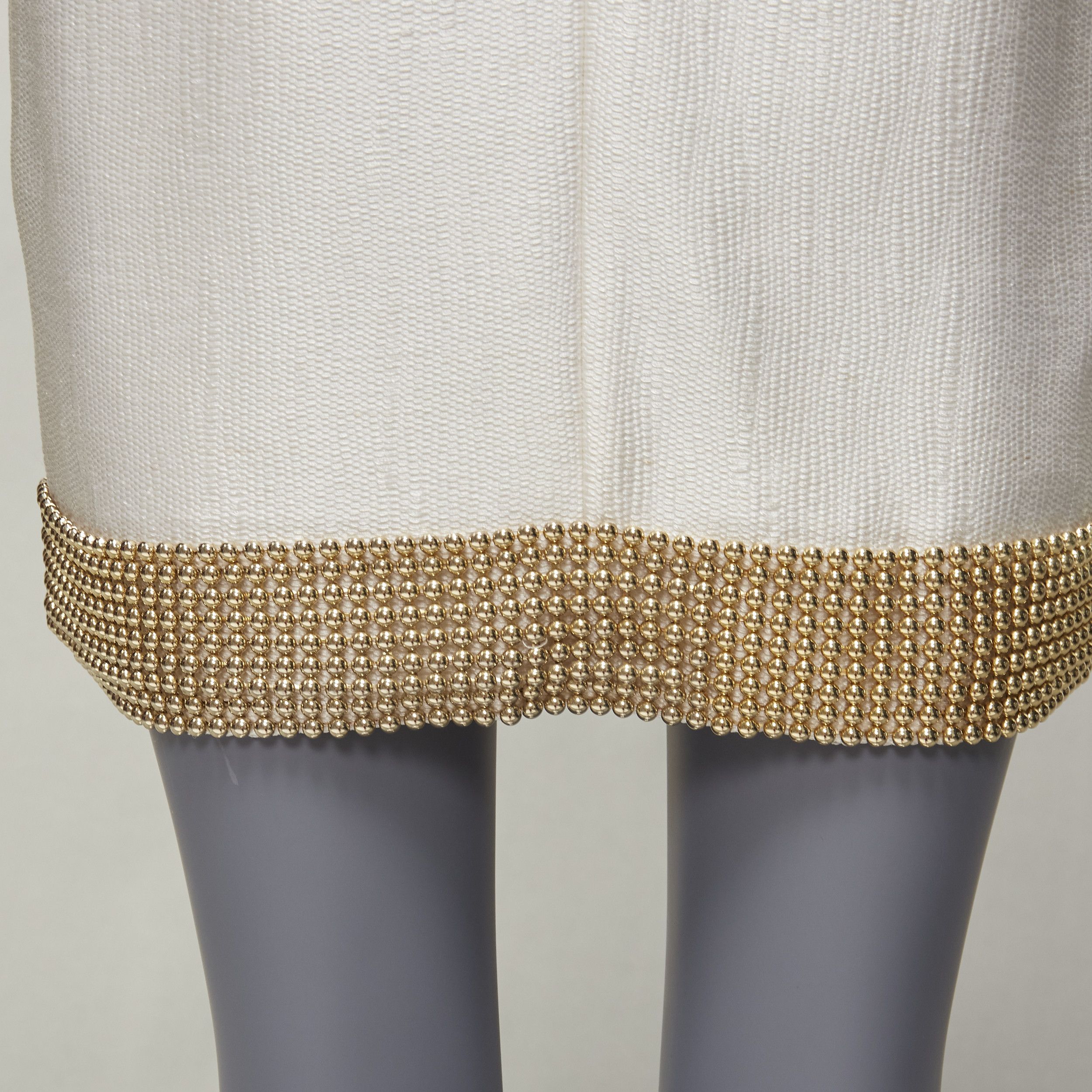 Versace VERSACE cream gold bead clear crystal embellished hem shift dress IT38 XS Size XS / US 0-2 / IT 36-38 - 9 Thumbnail