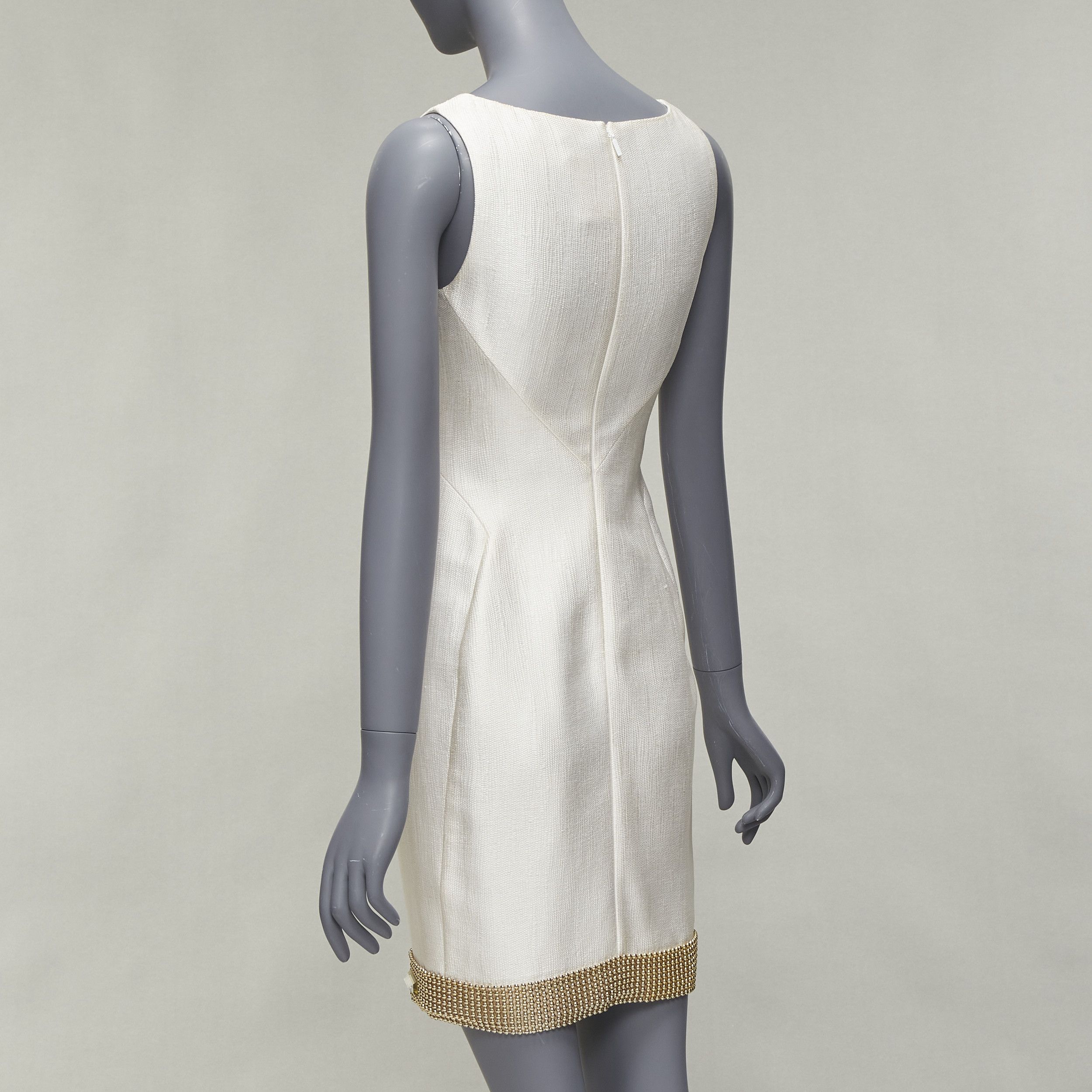 Versace VERSACE cream gold bead clear crystal embellished hem shift dress IT38 XS Size XS / US 0-2 / IT 36-38 - 6 Thumbnail
