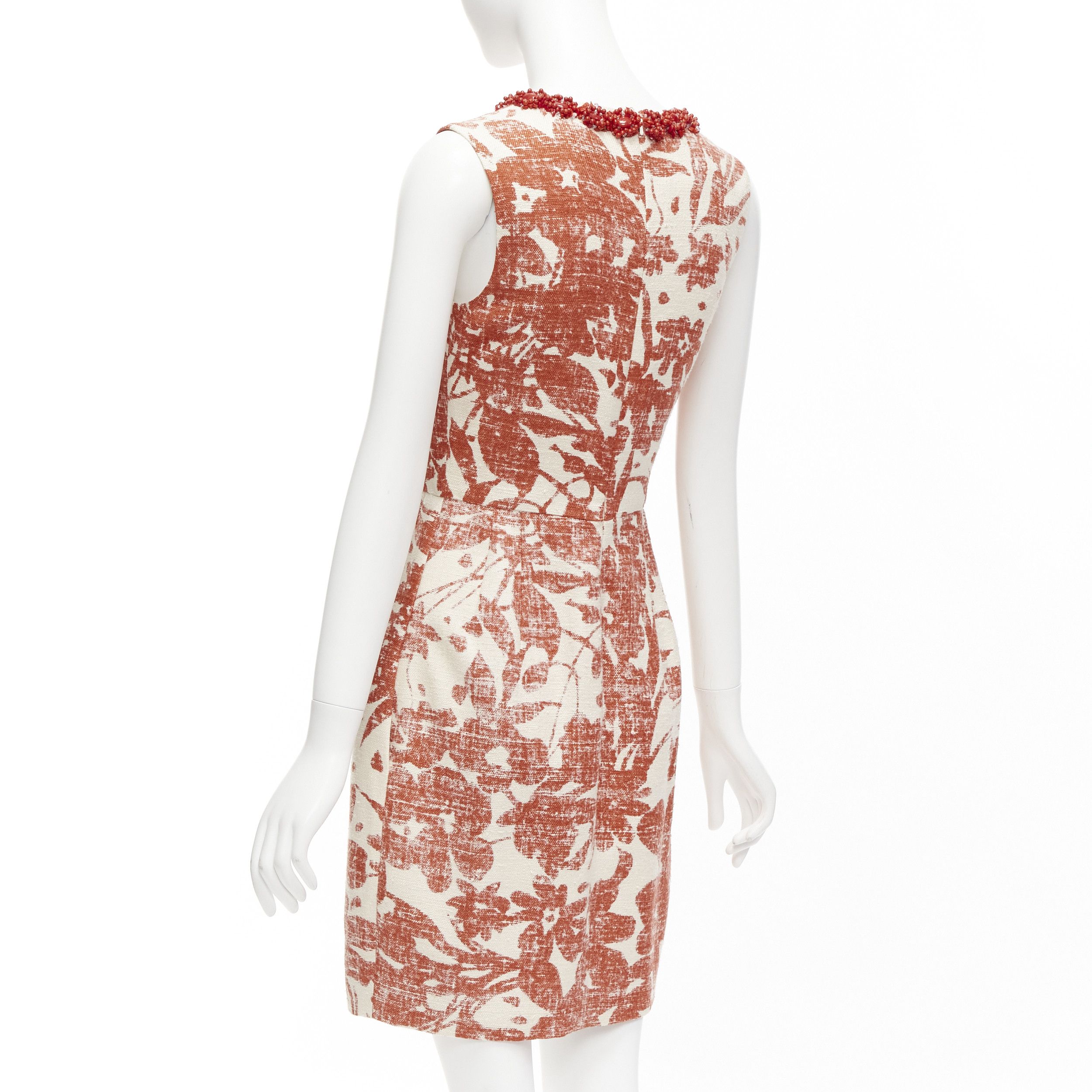 Monique Lhuillier MONIQUE LHUILLIER cream red floral embellished collar sheath dress Size M / US 6-8 / IT 42-44 - 6 Thumbnail