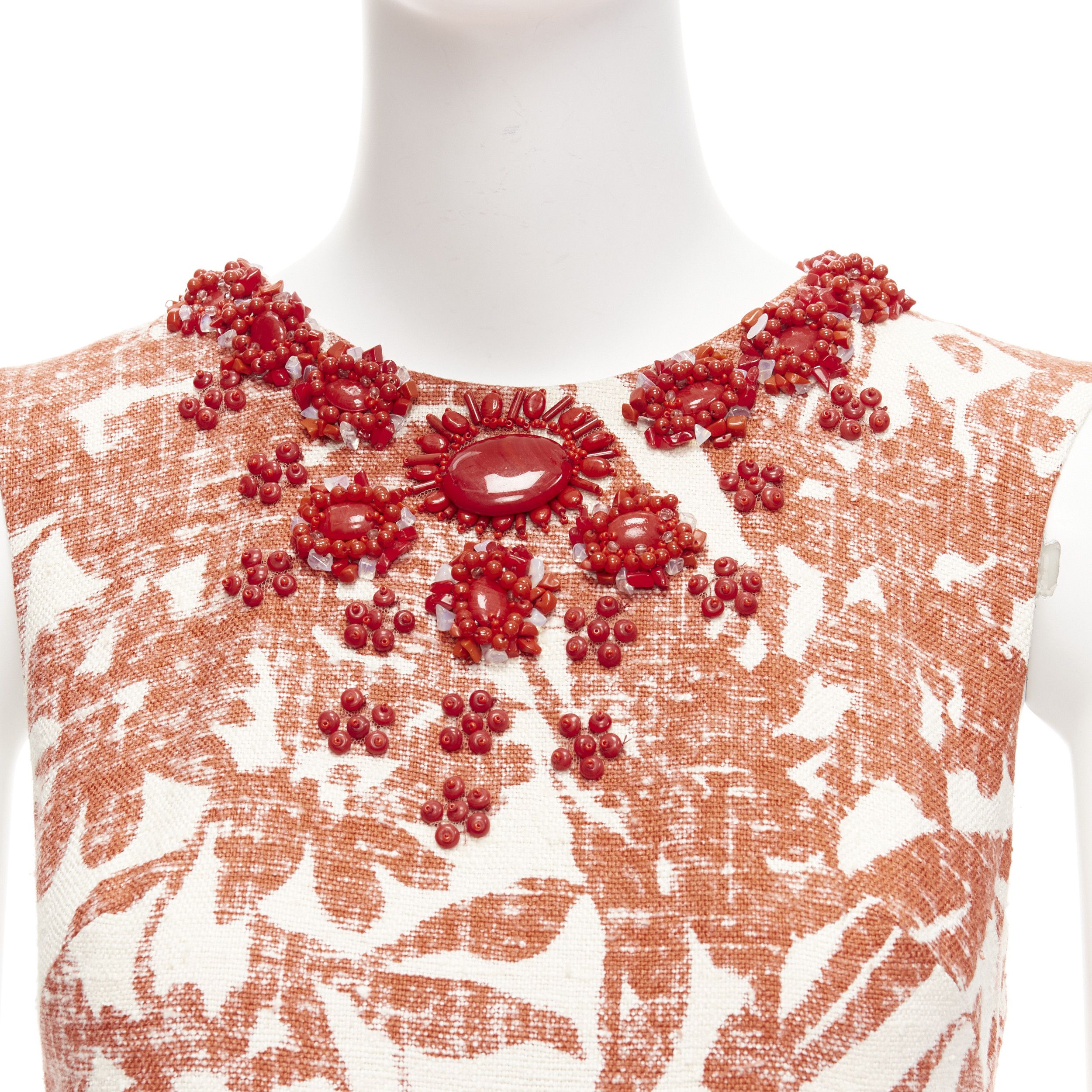 Monique Lhuillier MONIQUE LHUILLIER cream red floral embellished collar sheath dress Size M / US 6-8 / IT 42-44 - 2 Thumbnail