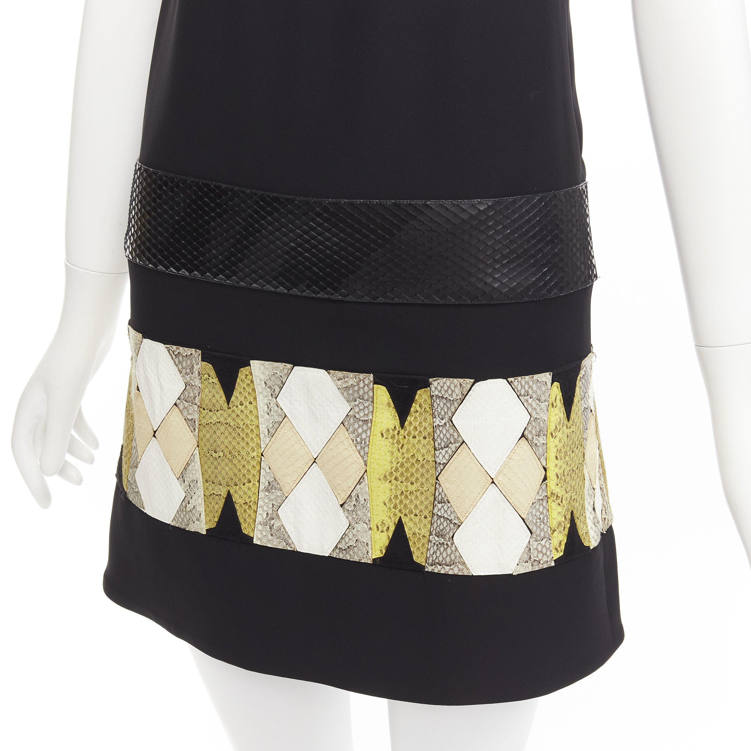 Versace VERSACE 2014 black scaled leather patchwork sheer panel mod mini shift dress Size S / US 4 / IT 40 - 2 Thumbnail