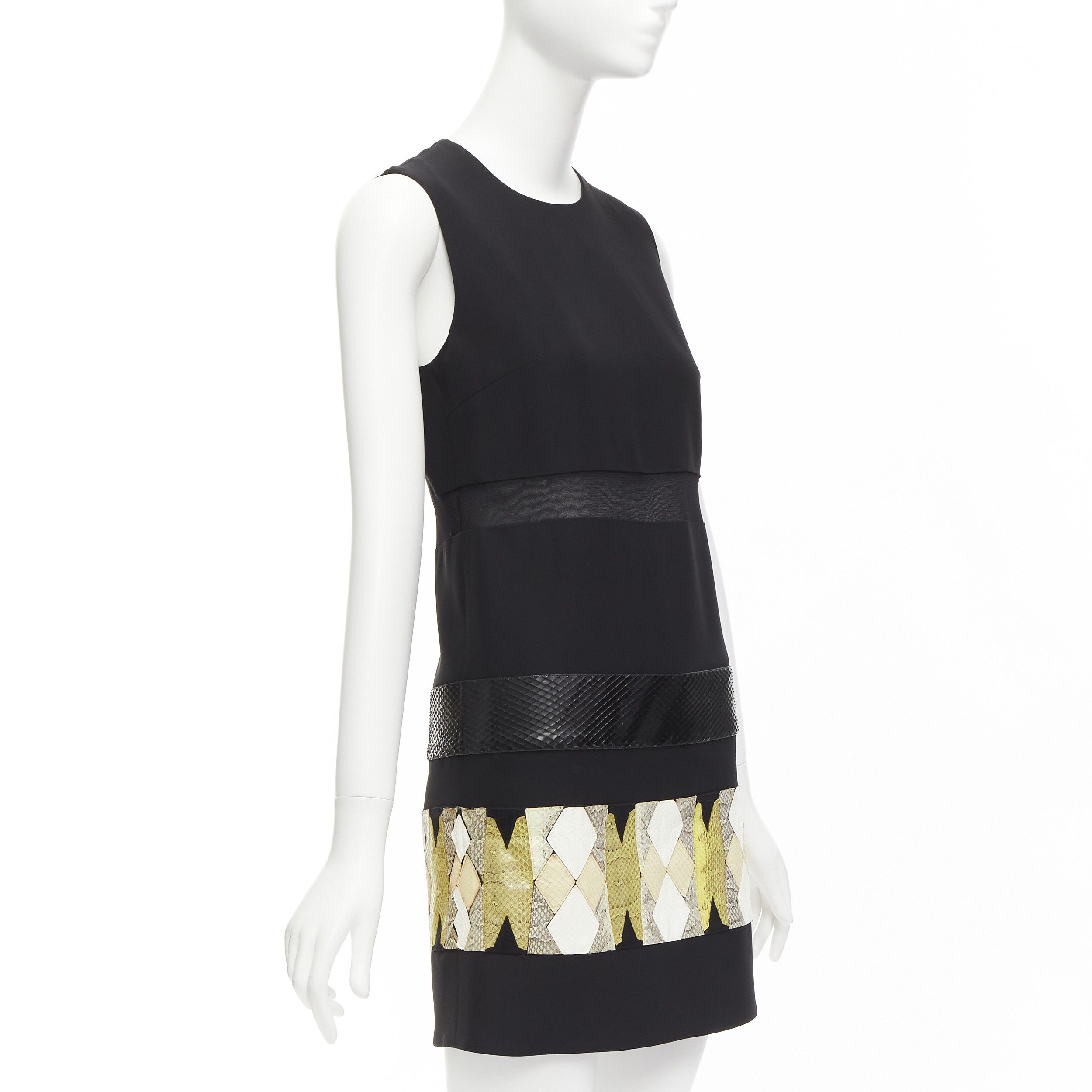 Versace VERSACE 2014 black scaled leather patchwork sheer panel mod mini shift dress Size S / US 4 / IT 40 - 3 Thumbnail