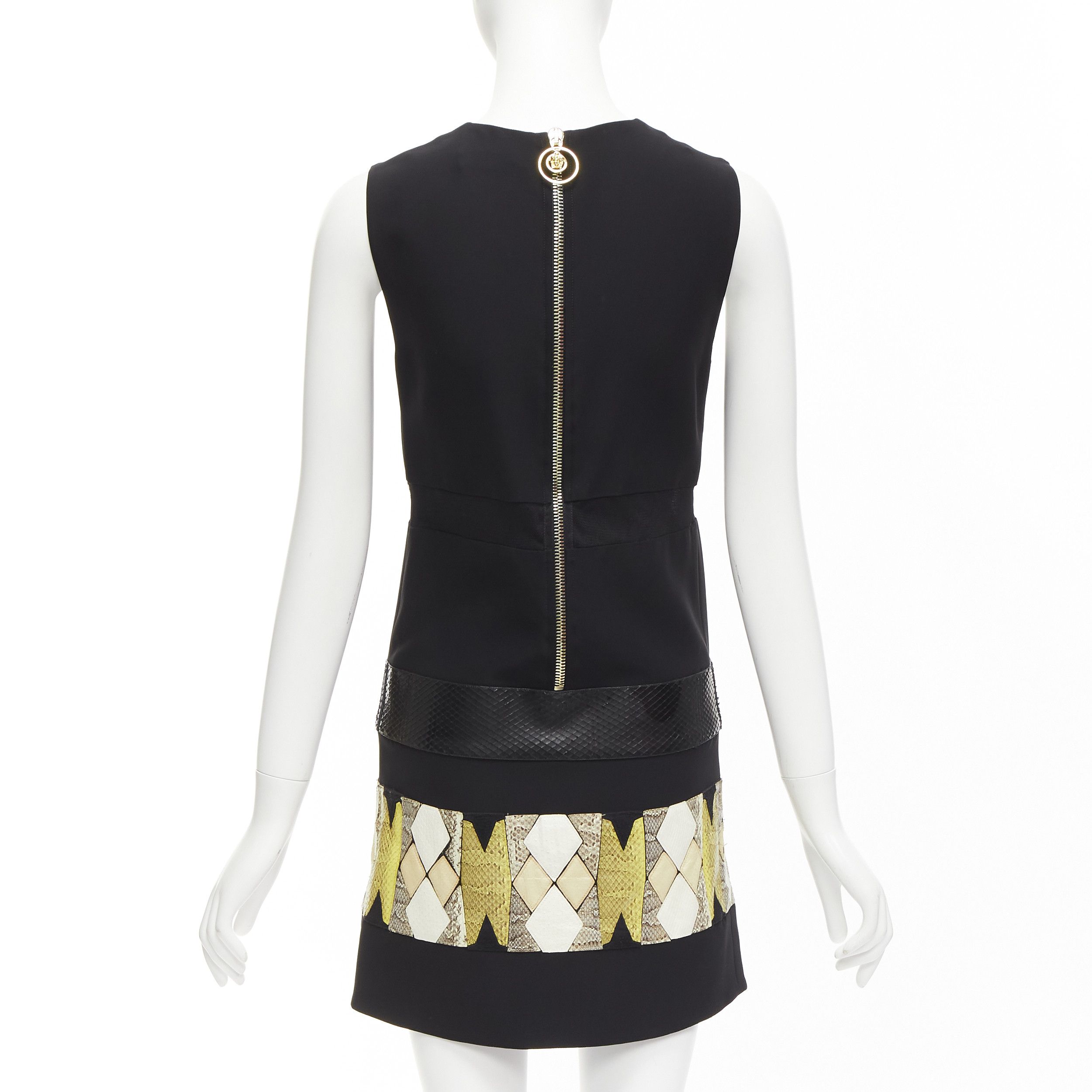 Versace VERSACE 2014 black scaled leather patchwork sheer panel mod mini shift dress Size S / US 4 / IT 40 - 5 Thumbnail