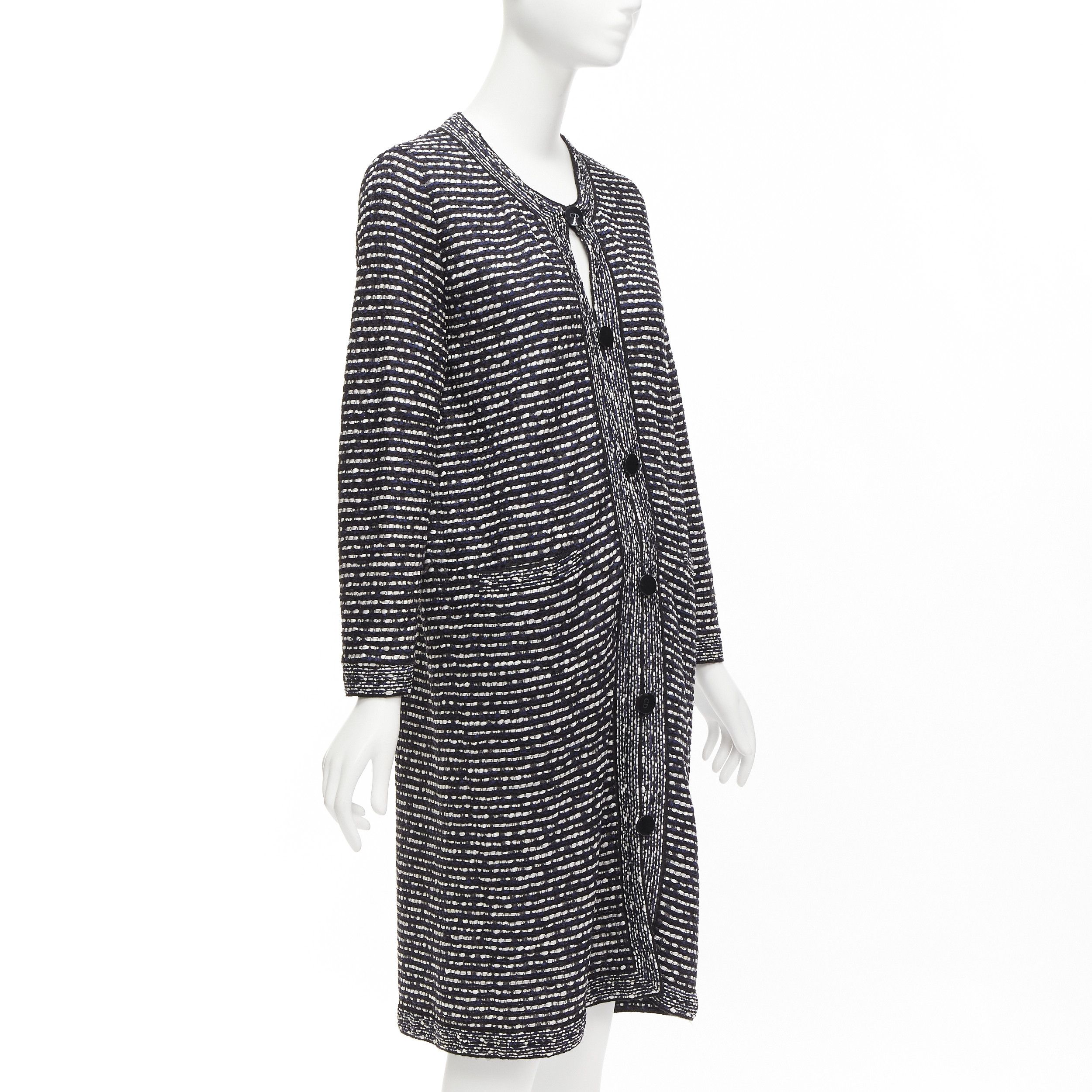 Dior CHRISTIAN DIOR navy white light weave CD logo button long coat FR42 XL Size L / US 10 / IT 46 - 4 Thumbnail
