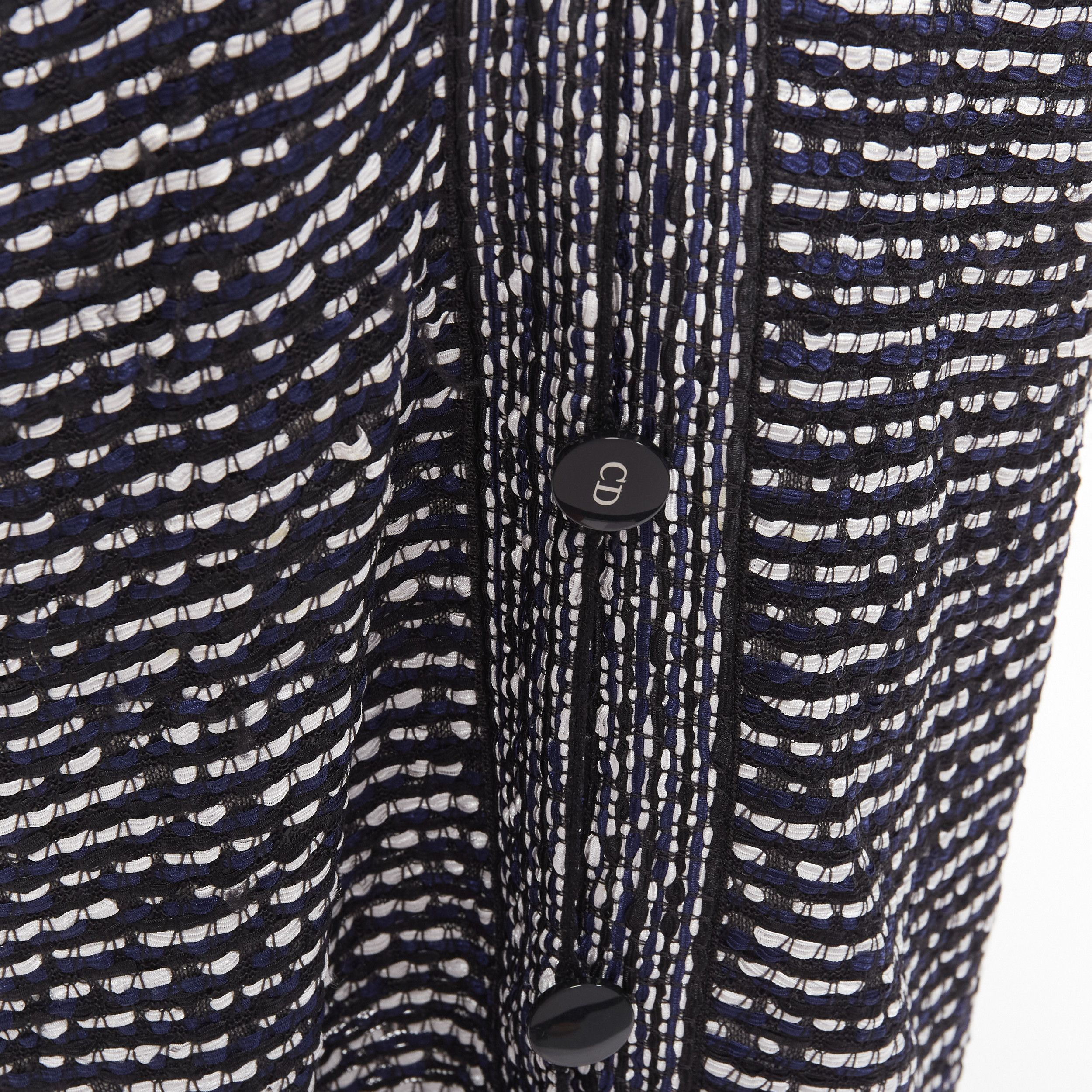 Dior CHRISTIAN DIOR navy white light weave CD logo button long coat FR42 XL Size L / US 10 / IT 46 - 8 Thumbnail