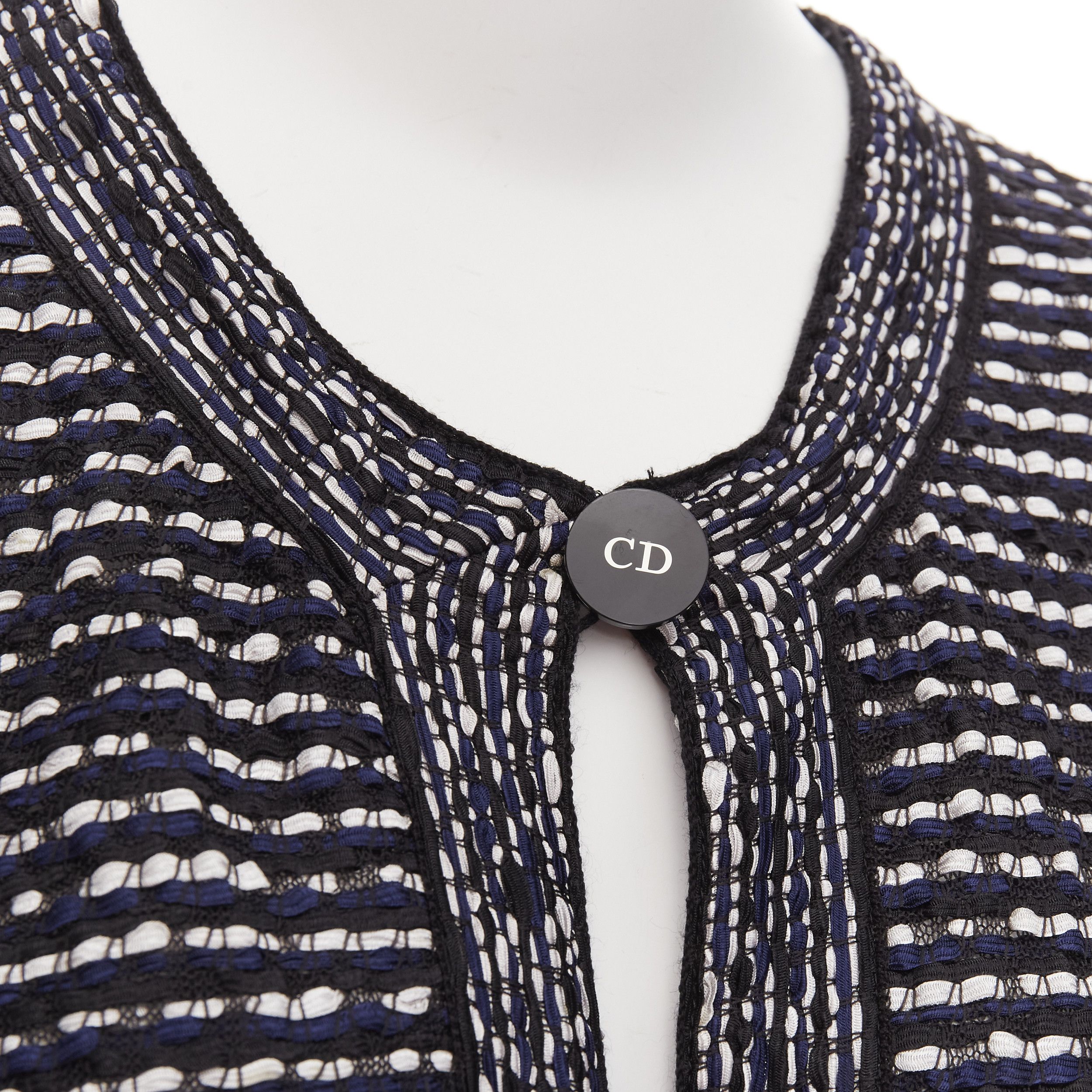 Dior CHRISTIAN DIOR navy white light weave CD logo button long coat FR42 XL Size L / US 10 / IT 46 - 2 Thumbnail