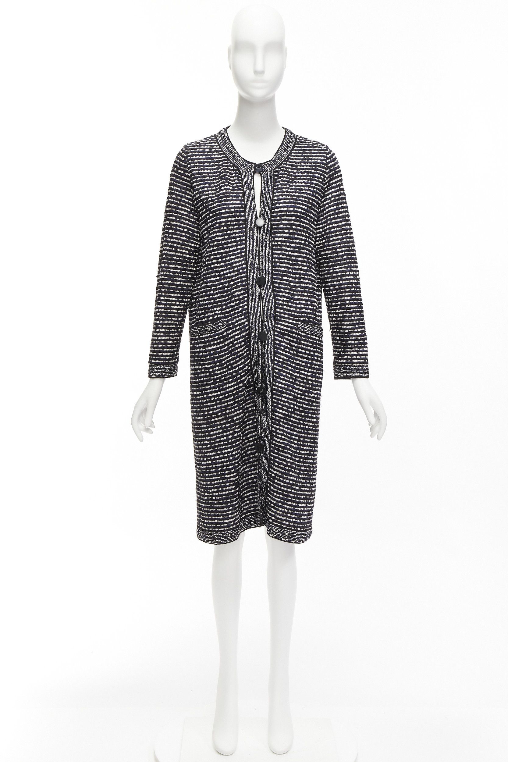 Dior CHRISTIAN DIOR navy white light weave CD logo button long coat FR42 XL Size L / US 10 / IT 46 - 10 Thumbnail