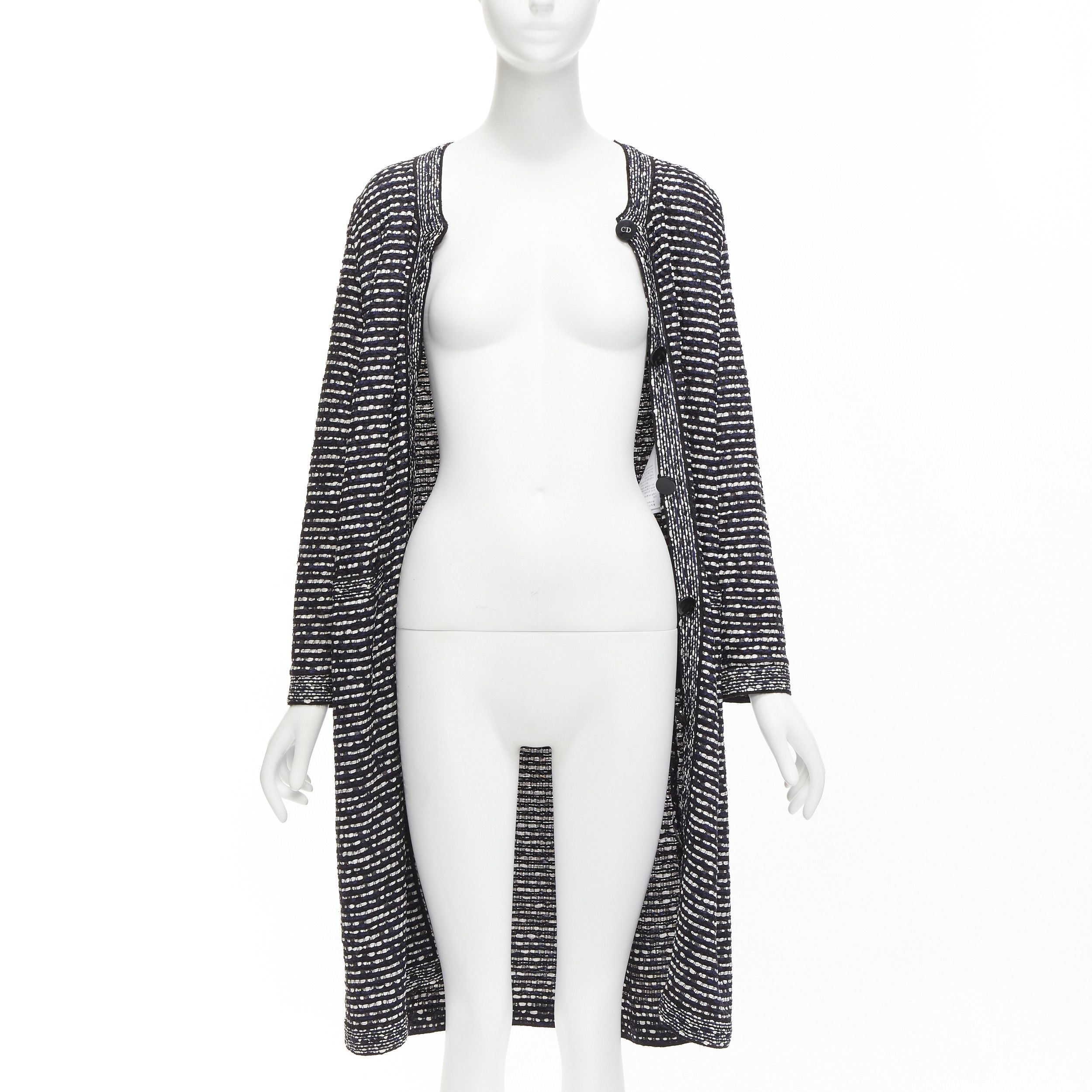 Dior CHRISTIAN DIOR navy white light weave CD logo button long coat FR42 XL Size L / US 10 / IT 46 - 3 Thumbnail