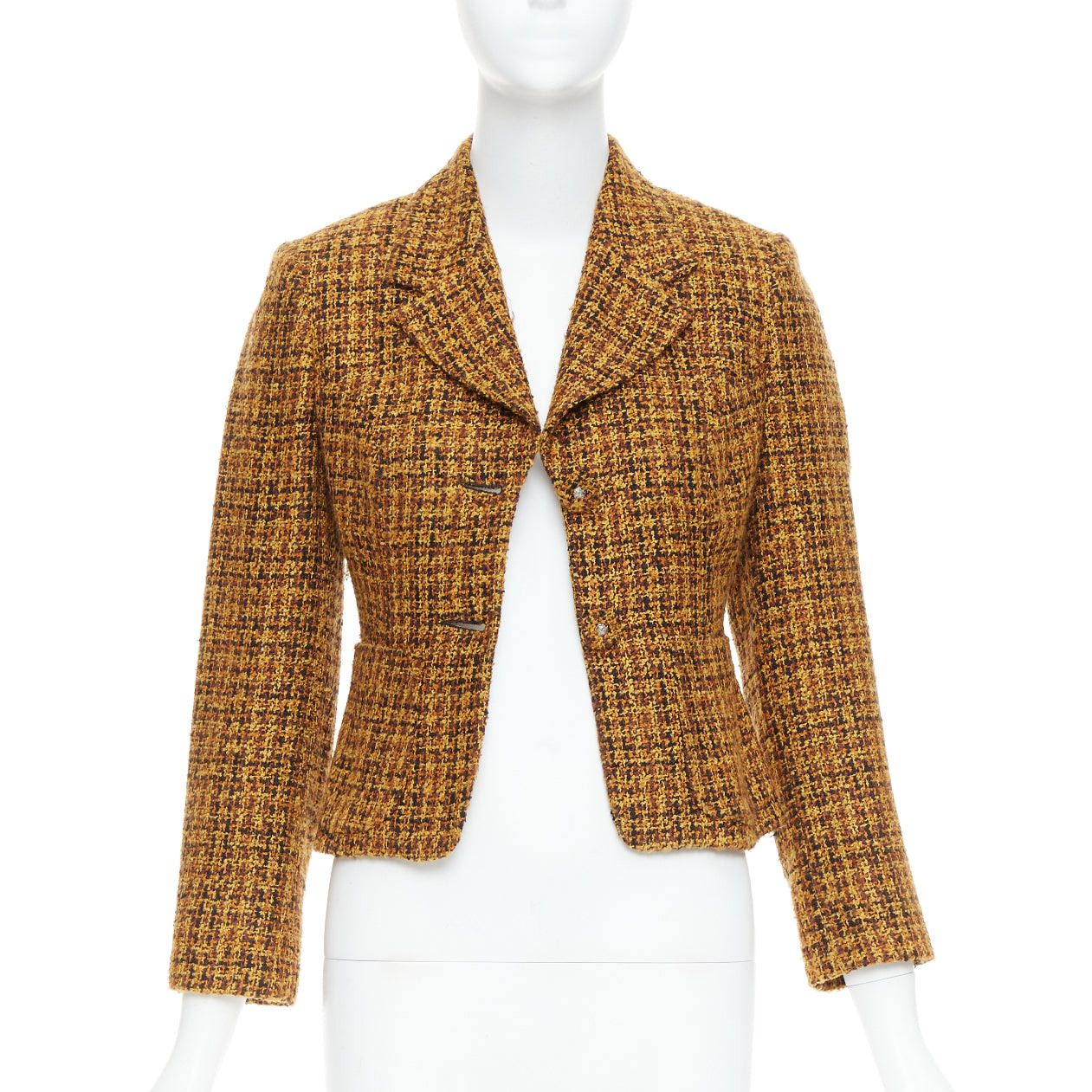 Versace VERSACE Jeans Couture Vintage yellow tweed Medusa button cropped blazer jacket IT38 XS Size XS / US 0-2 / IT 36-38 - 3 Thumbnail