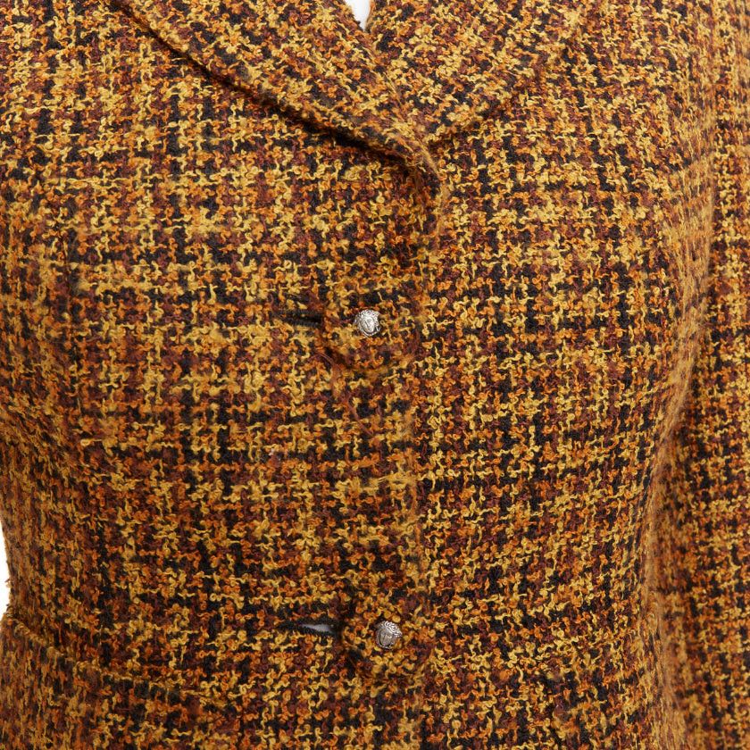 Versace VERSACE Jeans Couture Vintage yellow tweed Medusa button cropped blazer jacket IT38 XS Size XS / US 0-2 / IT 36-38 - 2 Thumbnail